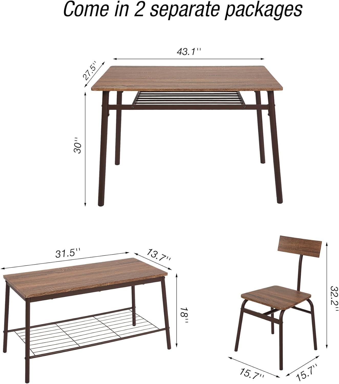 6 Piece Dining Table Set, 1 Dining Table 43.3" for 4-6 with 4 Dining Chairs and 1 Bench Compact Wooden Dinette, Wood Backrest