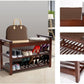 2-Tier Upholstered Bamboo Shoe Rack Bench 30" Entryway Shelf Organizer Storage Bench, Brown