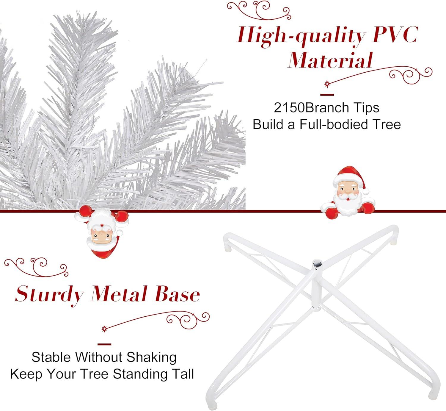 LUCKYERMORE 10ft Artificial Christmas Tree Xmas Pine Trees with 2150 Tips Sturdy Metal Stand, White
