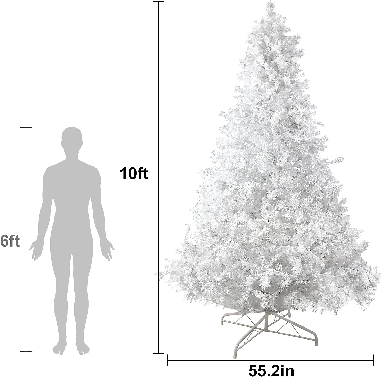 LUCKYERMORE 10ft Artificial Christmas Tree Xmas Pine Trees with 2150 Tips Sturdy Metal Stand, White