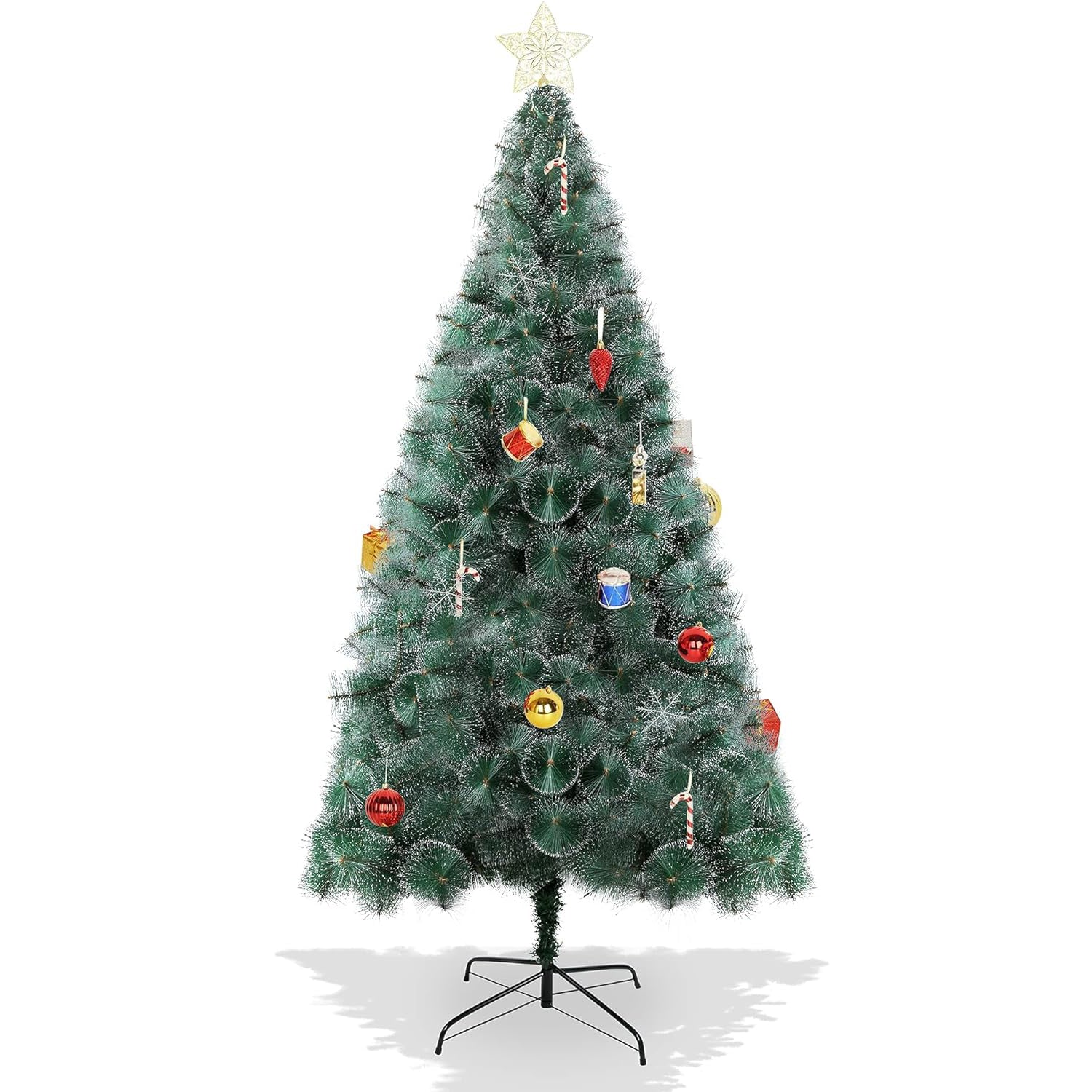 8ft Snow Flocked Christmas Tree Xmas Tree with 460 Branch Tips White Points and Decorations