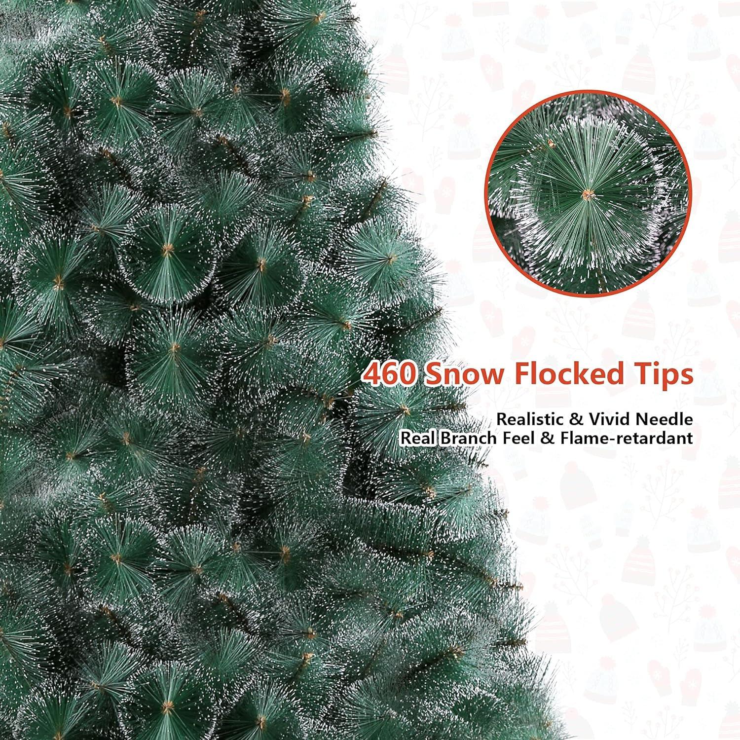 8ft Snow Flocked Christmas Tree Xmas Tree with 460 Branch Tips White Points and Decorations