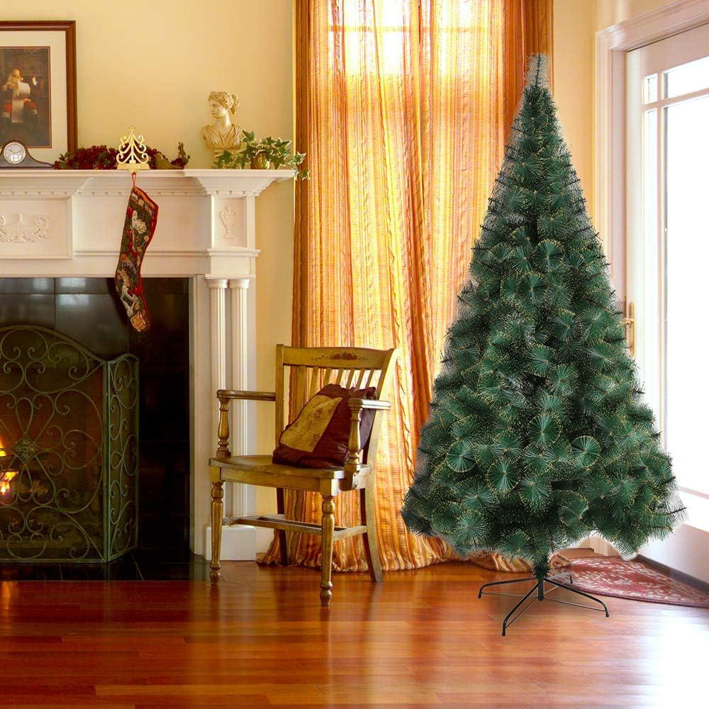 8ft Gold Flocked Christmas Pine Tree Xmas Tree with 460 Branch Tips and Decorations - Luckyermore
