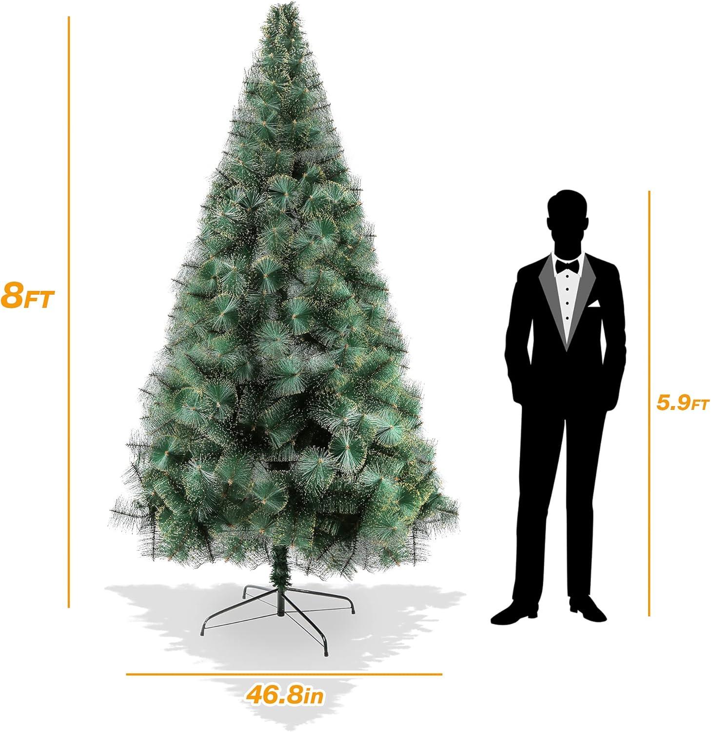 8ft Gold Flocked Christmas Pine Tree Xmas Tree with 460 Branch Tips and Decorations - Luckyermore
