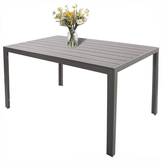 55" Outdoor Patio Dining Table for 4-6 Rectangular Table with Aluminum Frame, Gray