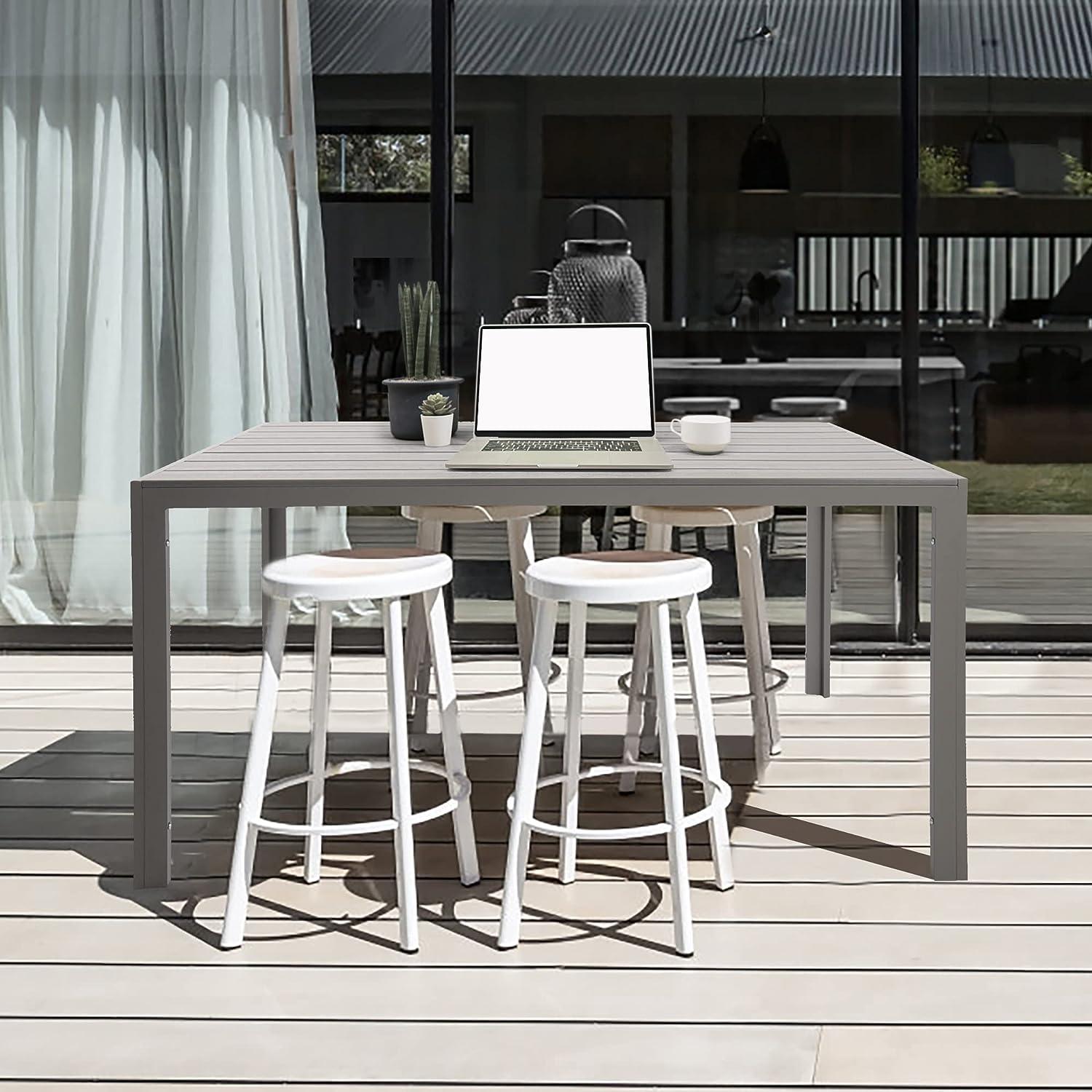 55" Outdoor Patio Dining Table for 4-6 Rectangular Table with Aluminum Frame, Gray - Luckyermore