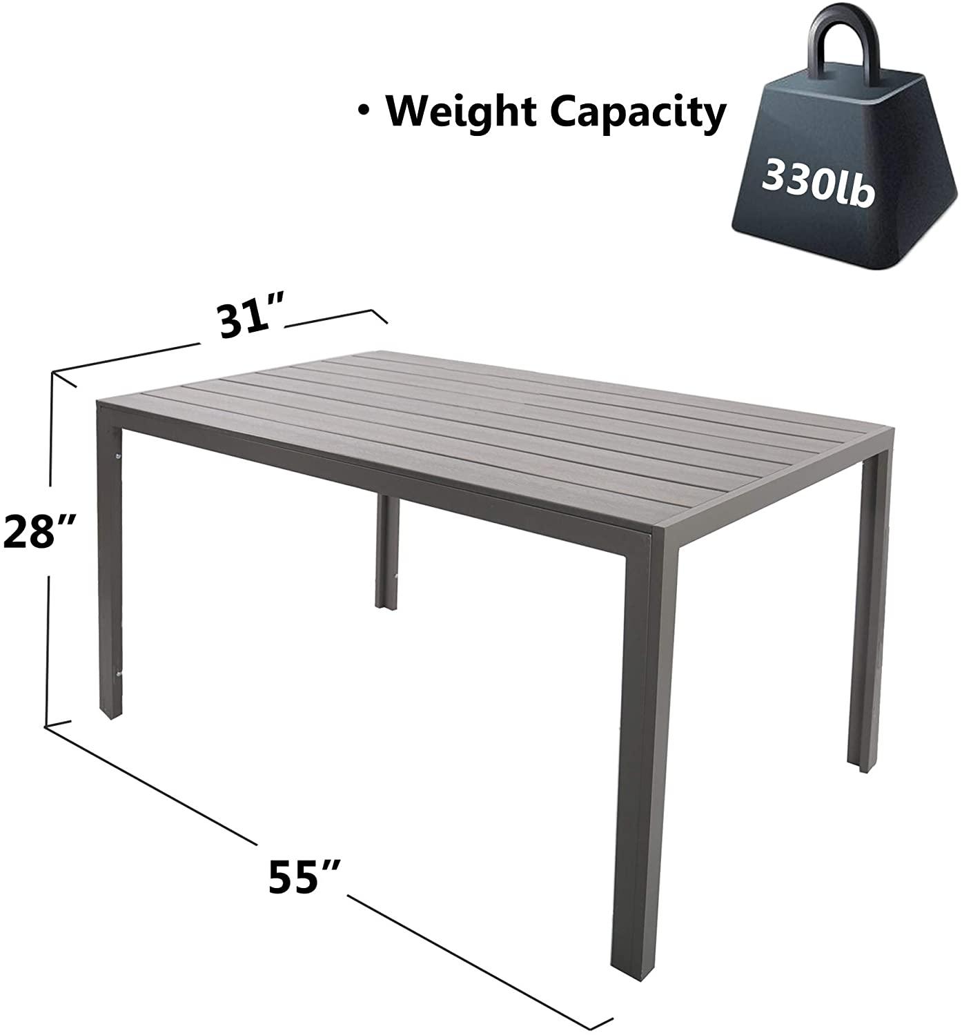 5 Piece Outdoor Patio Table Set, 1 Dining Table 55" for 4-6 with 4 Folding Chairs Aluminum Frame Outdoor Dining Set