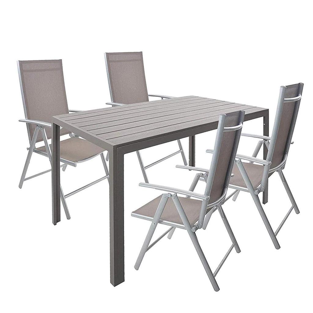 LUCKYERMORE 5 Piece Outdoor Patio Table Set, 1 Dining Table 55" for 4-6 with 4 Folding Chairs Aluminum Frame Outdoor Dining Set