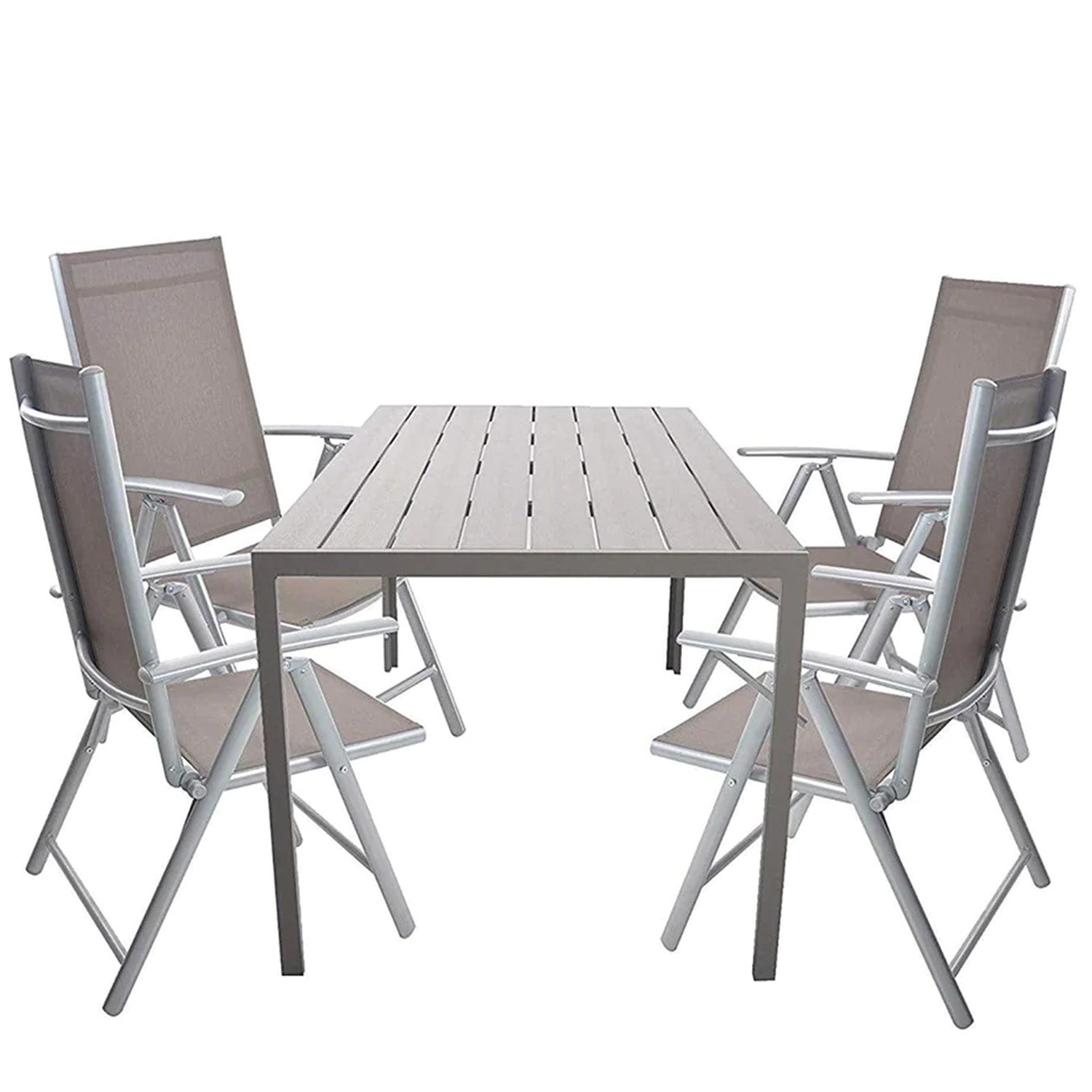 5 Piece Outdoor Patio Table Set, 1 Dining Table 55" for 4-6 with 4 Folding Chairs Aluminum Frame Outdoor Dining Set