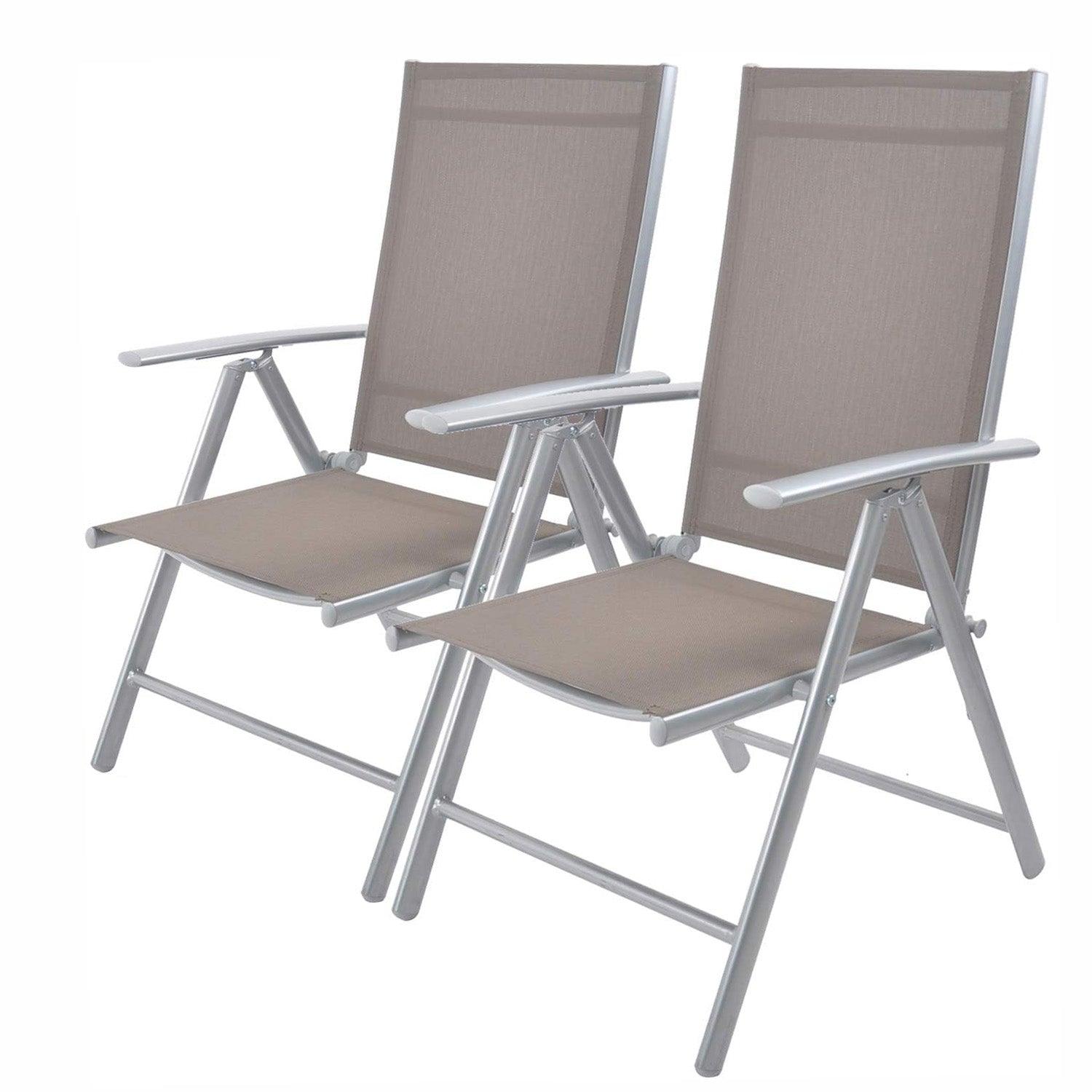 LUCKYERMORE Set of 2 Patio Folding Sling Back Chairs Aluminum with Adjustable Reclining Back