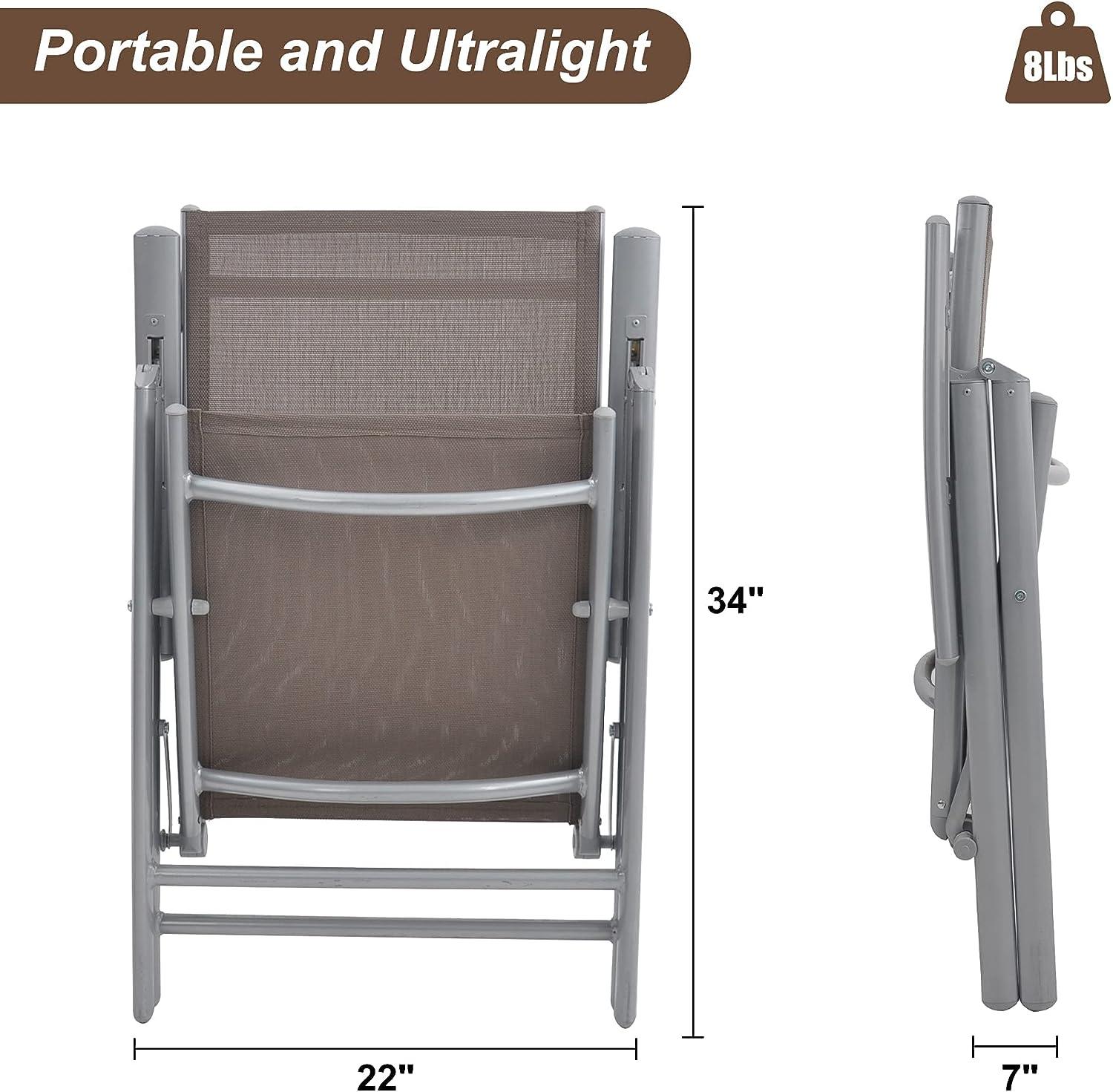 LUCKYERMORE Set of 2 Patio Folding Sling Back Chairs Aluminum with Adjustable Reclining Back