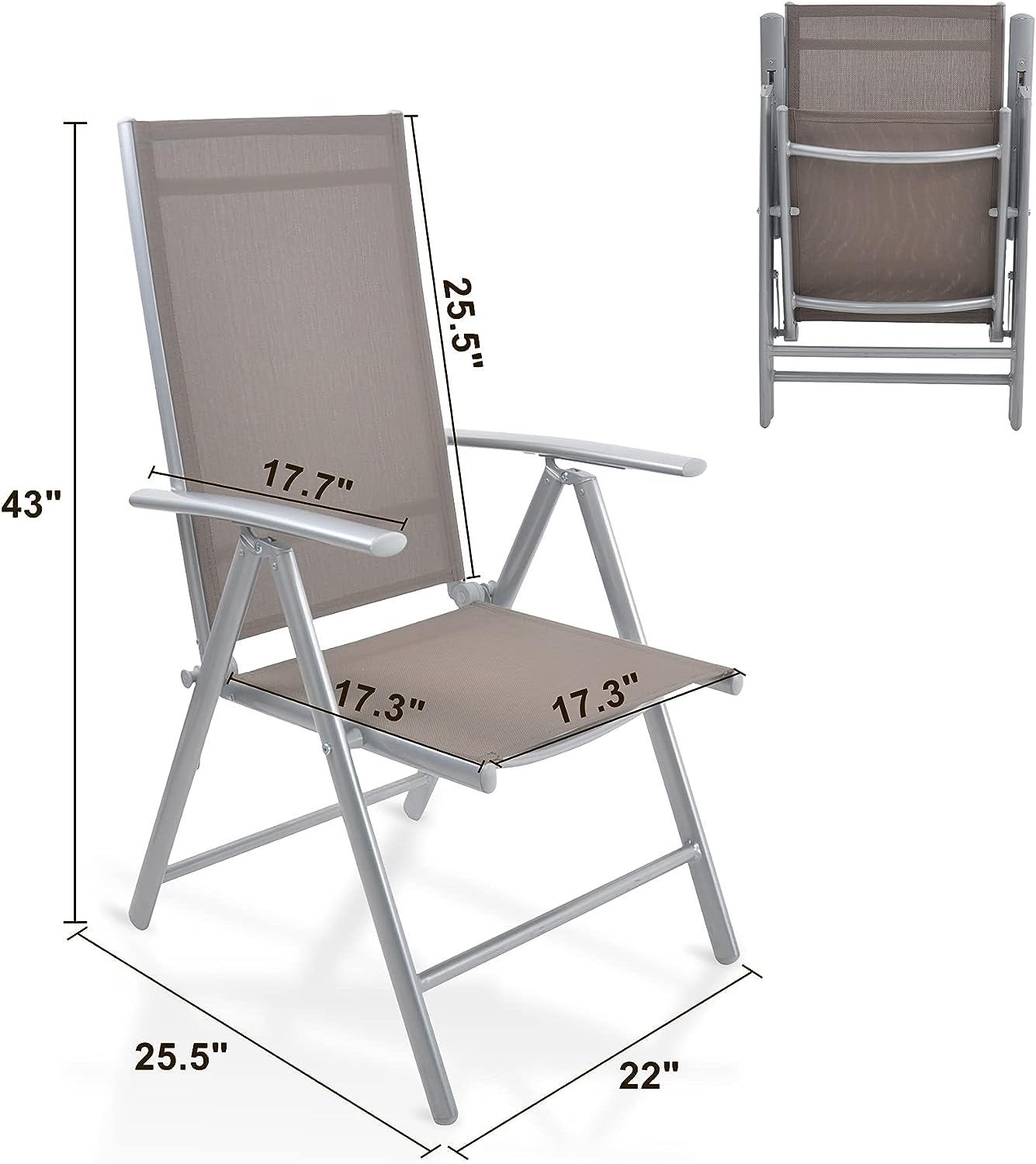 Set of 2 Patio Folding Sling Back Chairs Aluminum with Adjustable Reclining Back