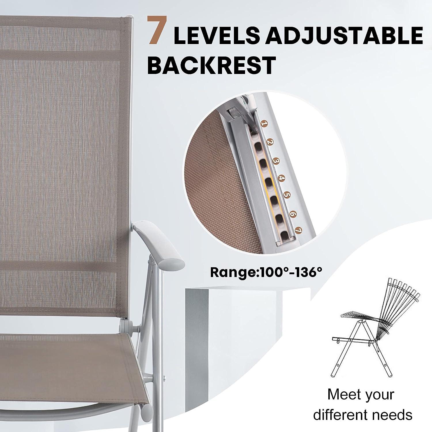 LUCKYERMORE Set of 2 Patio Folding Sling Back Chairs Aluminum with Adjustable Reclining Back