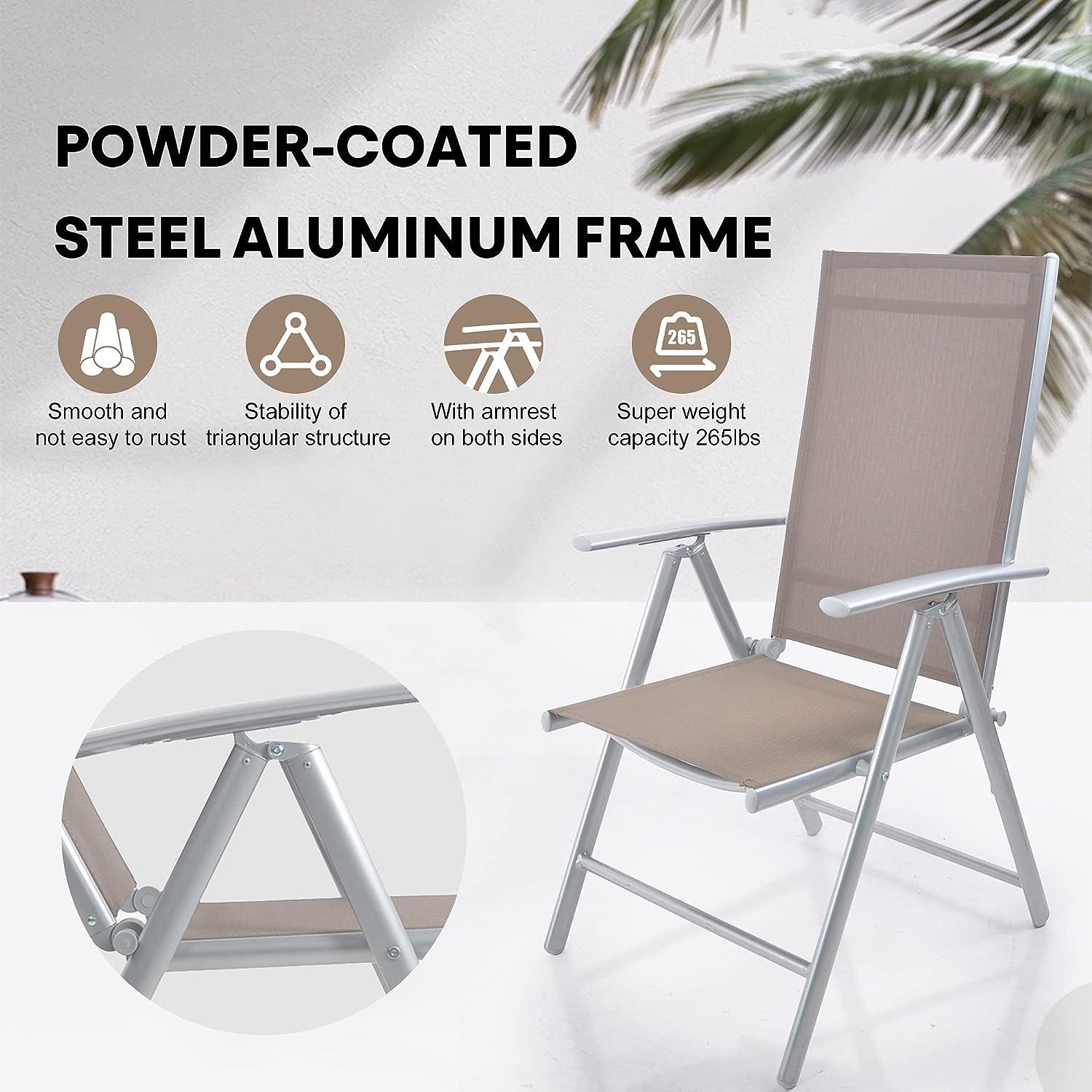 LUCKYERMORE Set of 2 Patio Folding Sling Back Chairs Aluminum with Adjustable Reclining Back