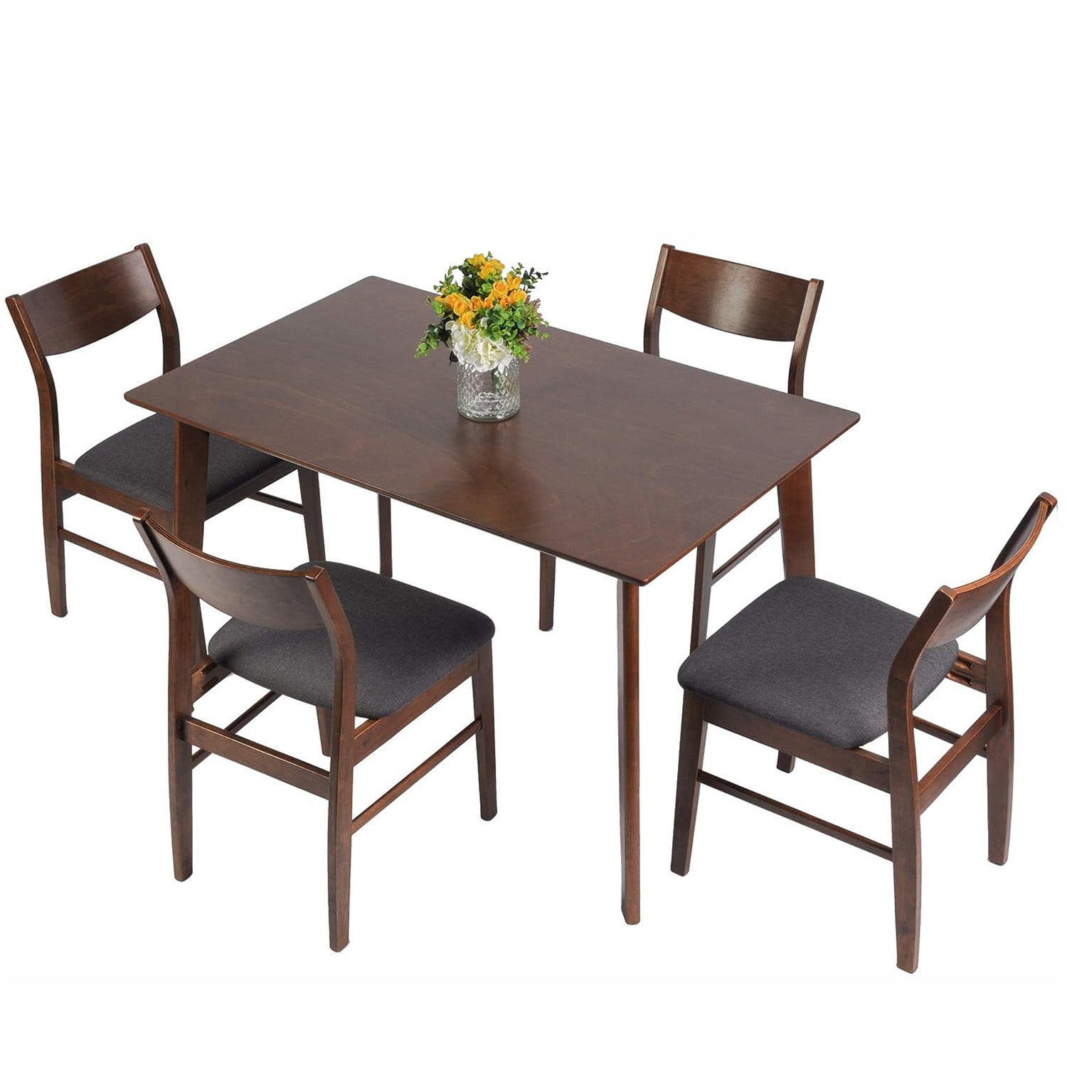 5 Piece Dining Table Set, 1 Dining Table 47.2" for 4-6 with 4 Dining Chairs Mid-Century Wood Kitchen Dining Set