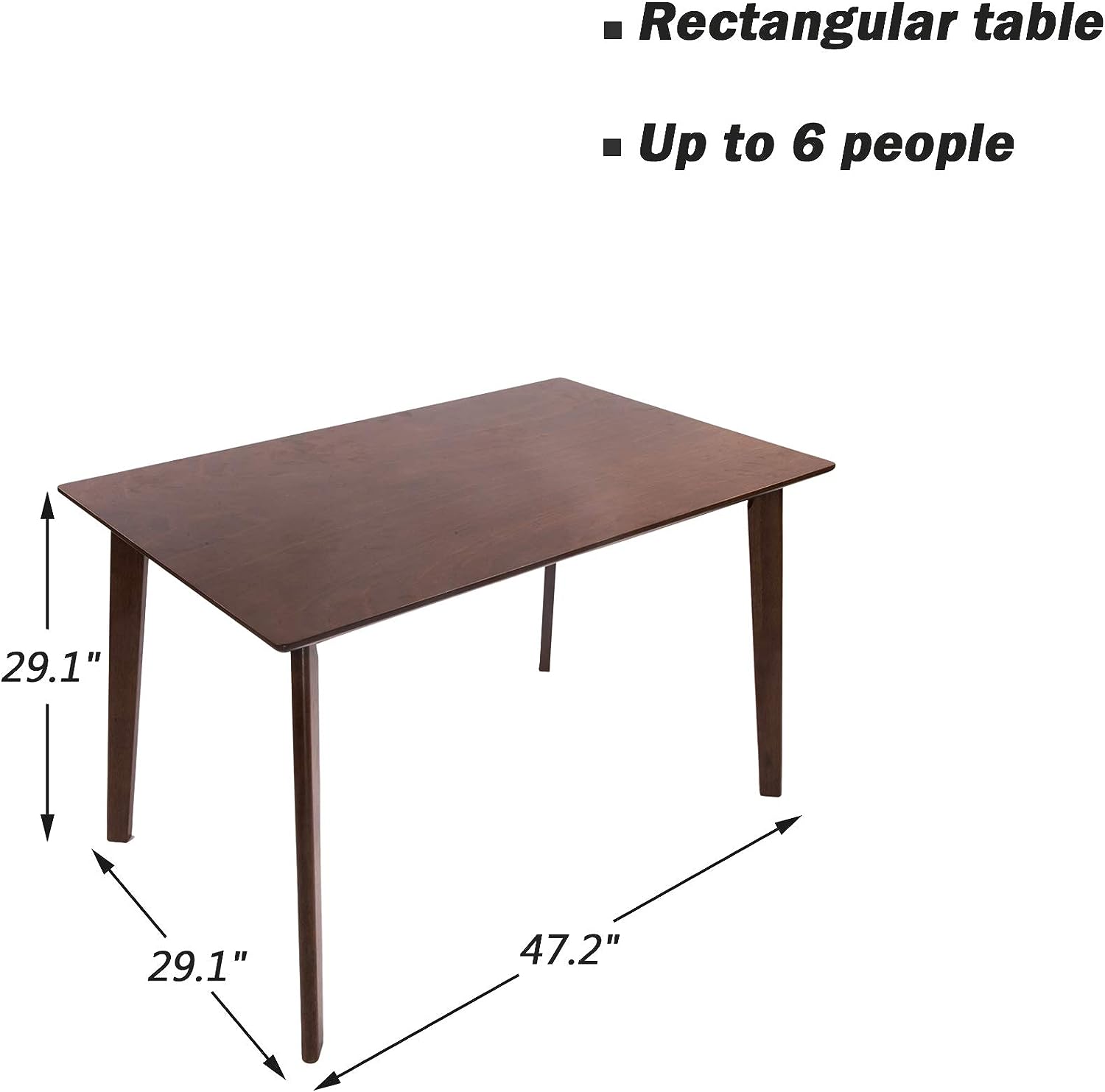 47.2" Rectangle Dining Table for 4-6 Mid-Century Kitchen Table with Solid Wood Leg