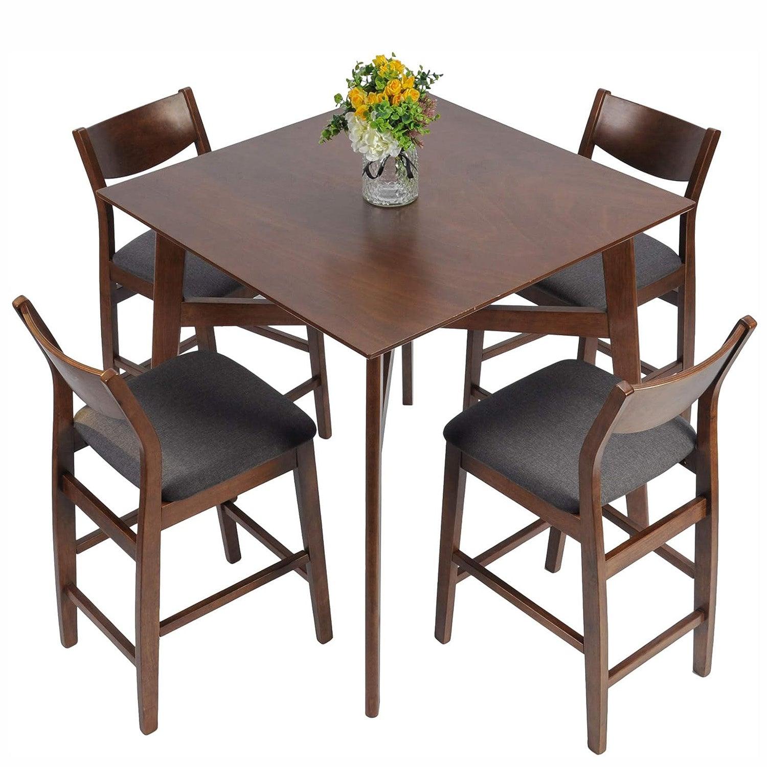 5 Piece Bar Table Set, 1 Bar Table 36" for 2-4 with 4 Bar Stools Mid Century Kitchen Dining Table Set