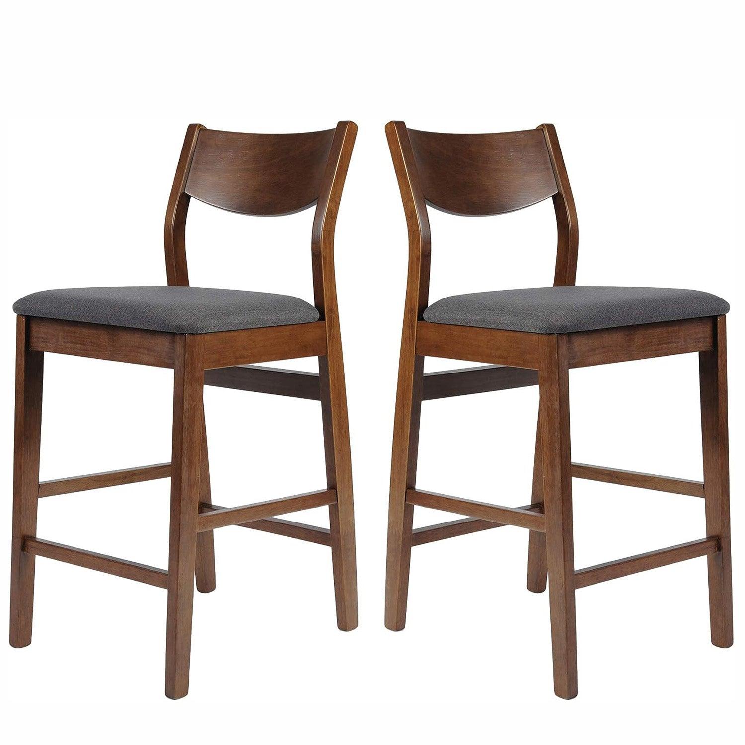 LUCKYERMORE Set of 2 Dining Chairs Bar Stools Upholstered 24" High Chairs, Dark Gray Fabric and Walnut Finishe