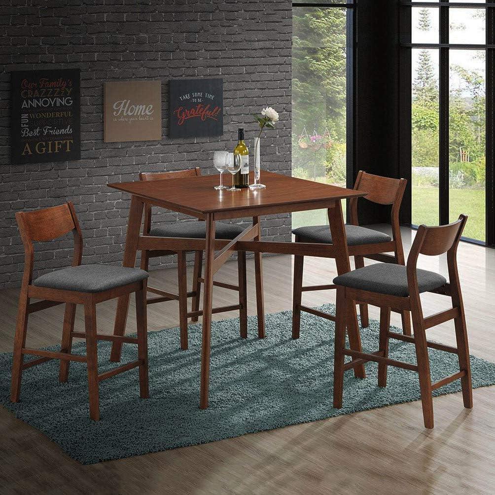 LUCKYERMORE Set of 2 Dining Chairs Bar Stools Upholstered 24" High Chairs, Dark Gray Fabric and Walnut Finishe