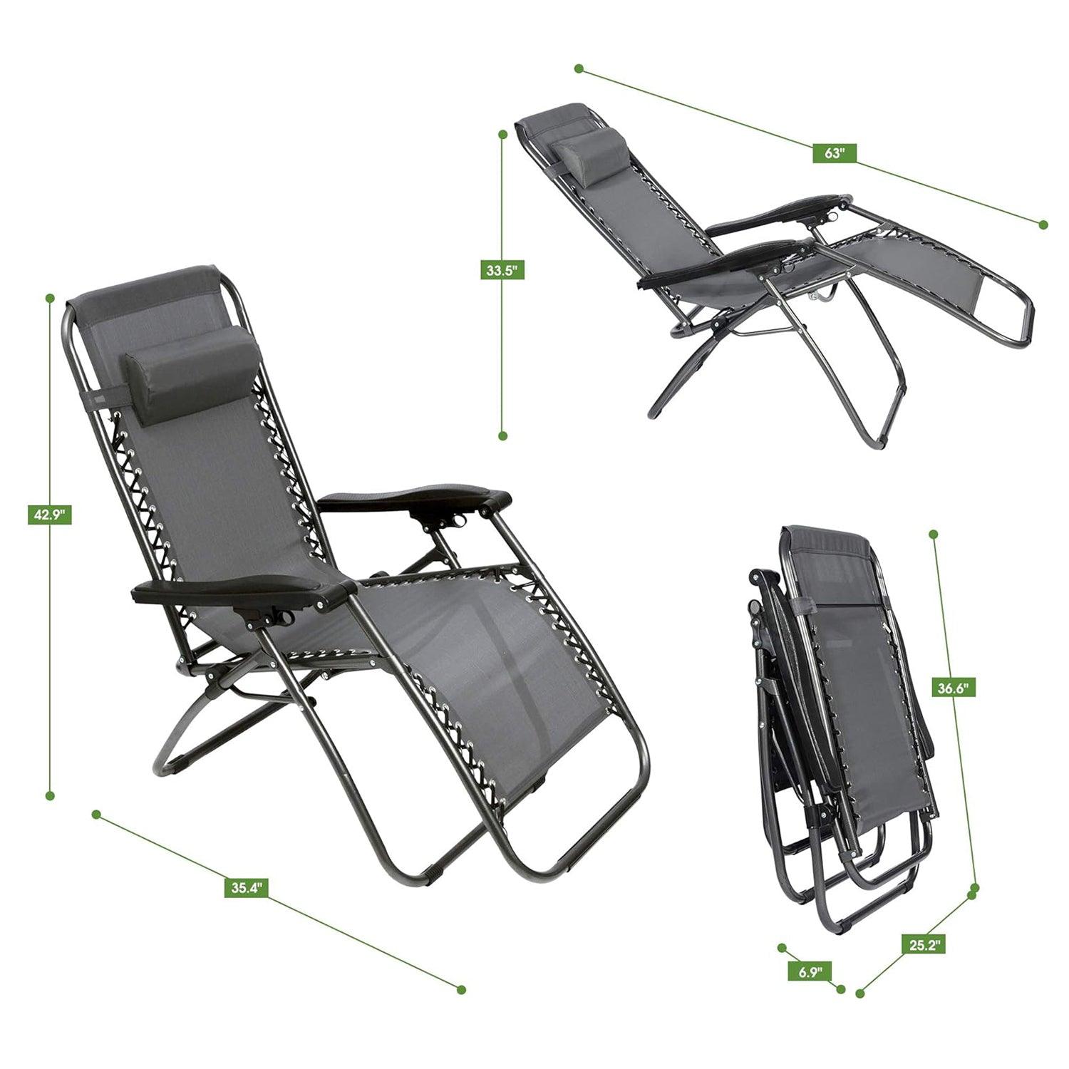 LUCKYERMORE Set of 2 Adjustable Zero Gravity Chair, Folding Reclining Patio Lounge Chair with Pillow, Gray