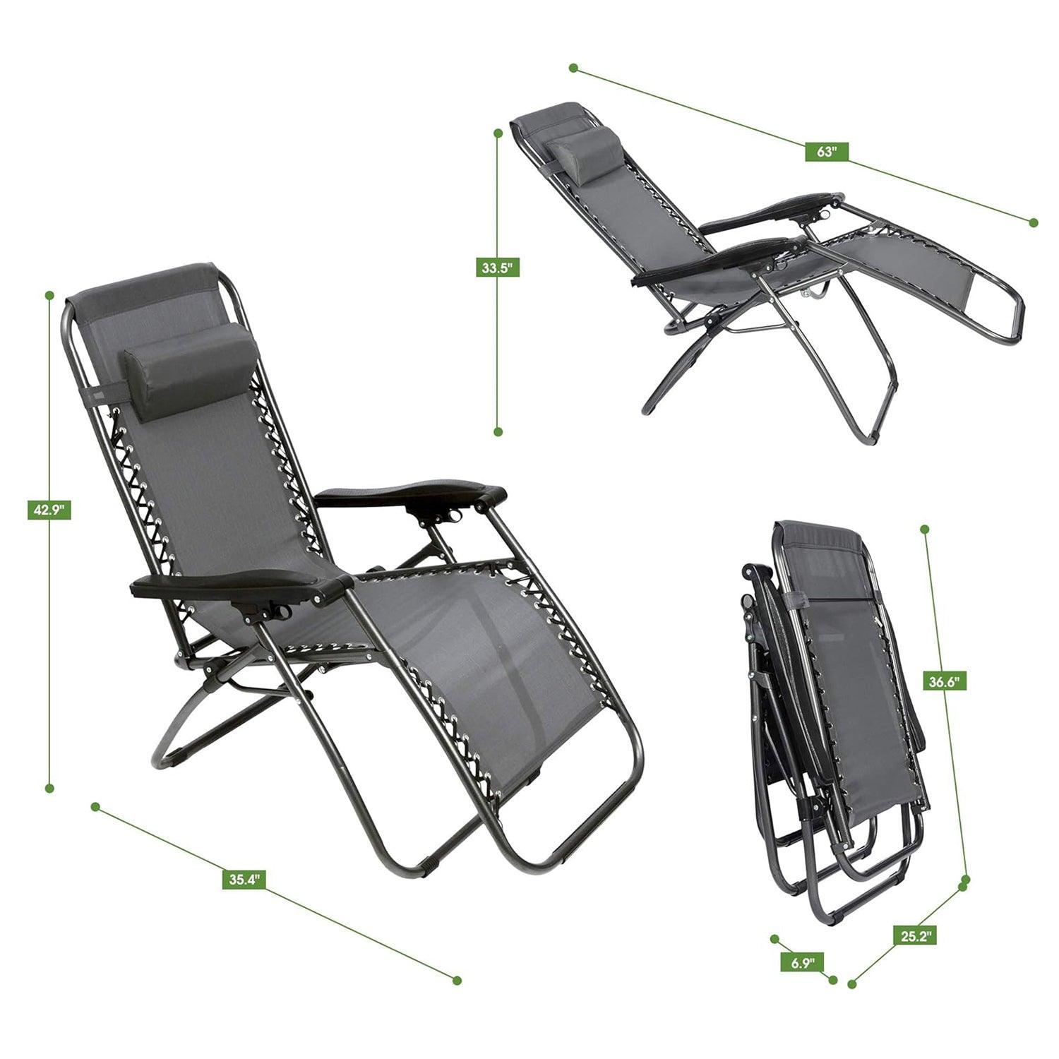 Set of 2 Adjustable Zero Gravity Chair, Folding Reclining Patio Lounge Chair with Pillow, Gray