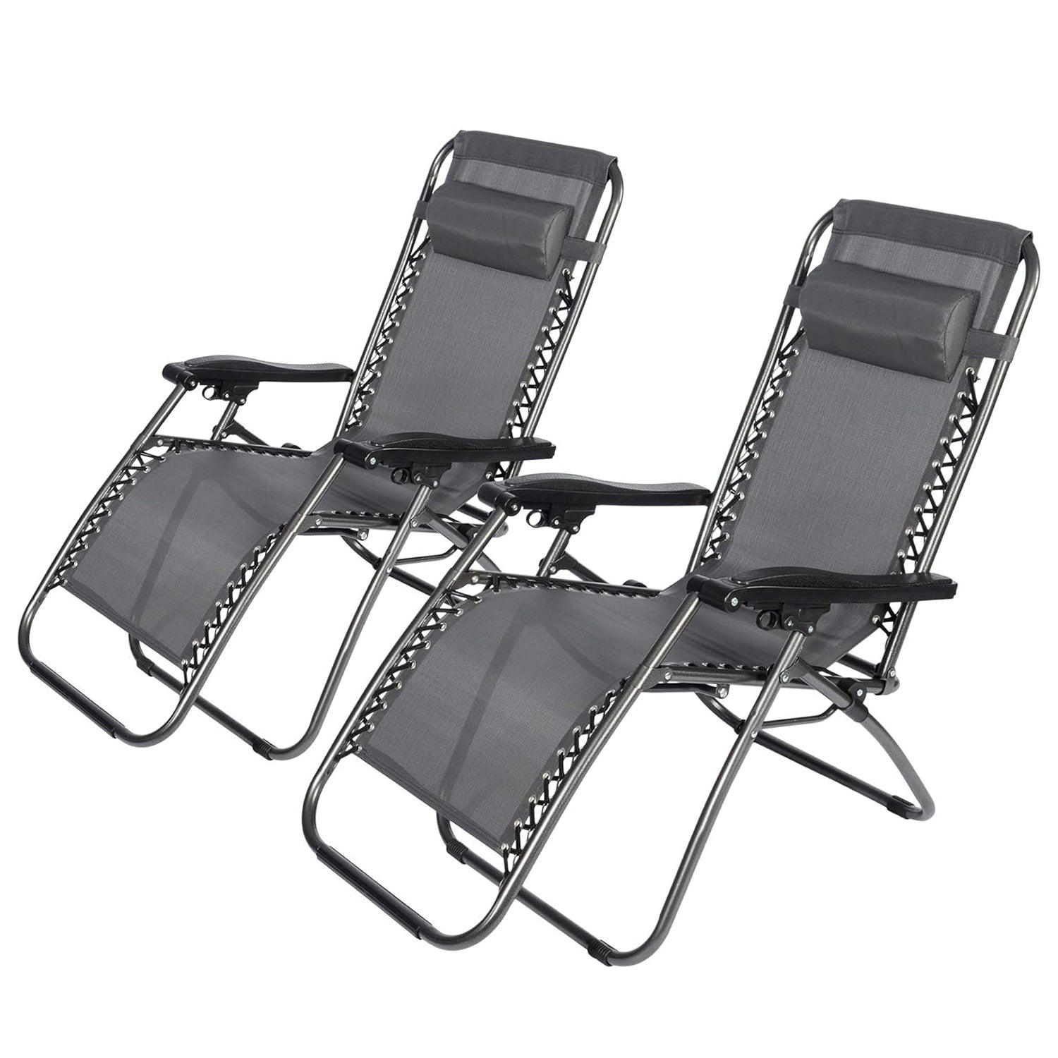 LUCKYERMORE Set of 2 Adjustable Zero Gravity Chair, Folding Reclining Patio Lounge Chair with Pillow, Gray