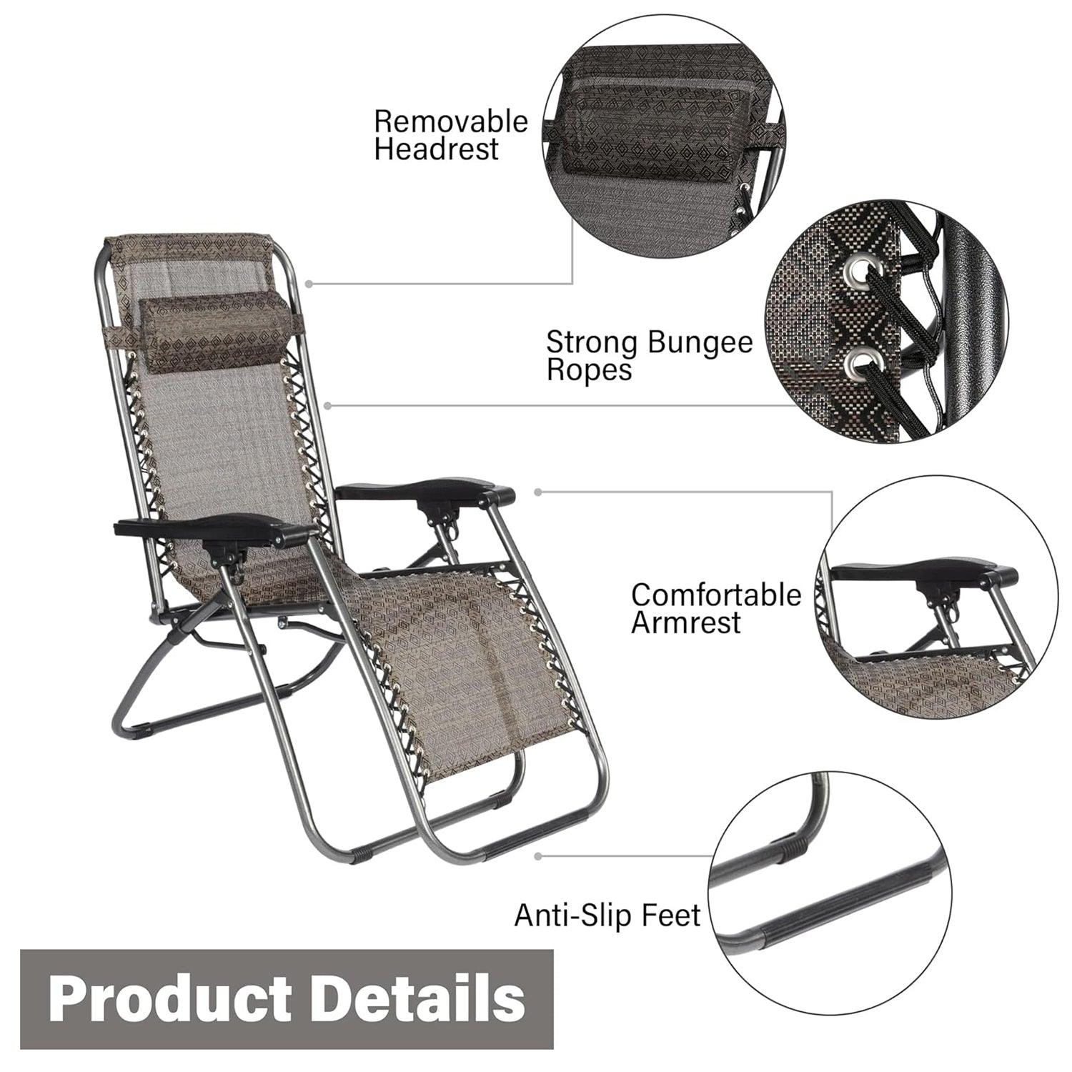 LUCKYERMORE Set of 2 Adjustable Zero Gravity Chair, Folding Reclining Patio Lounge Chair with Pillow, Pattern