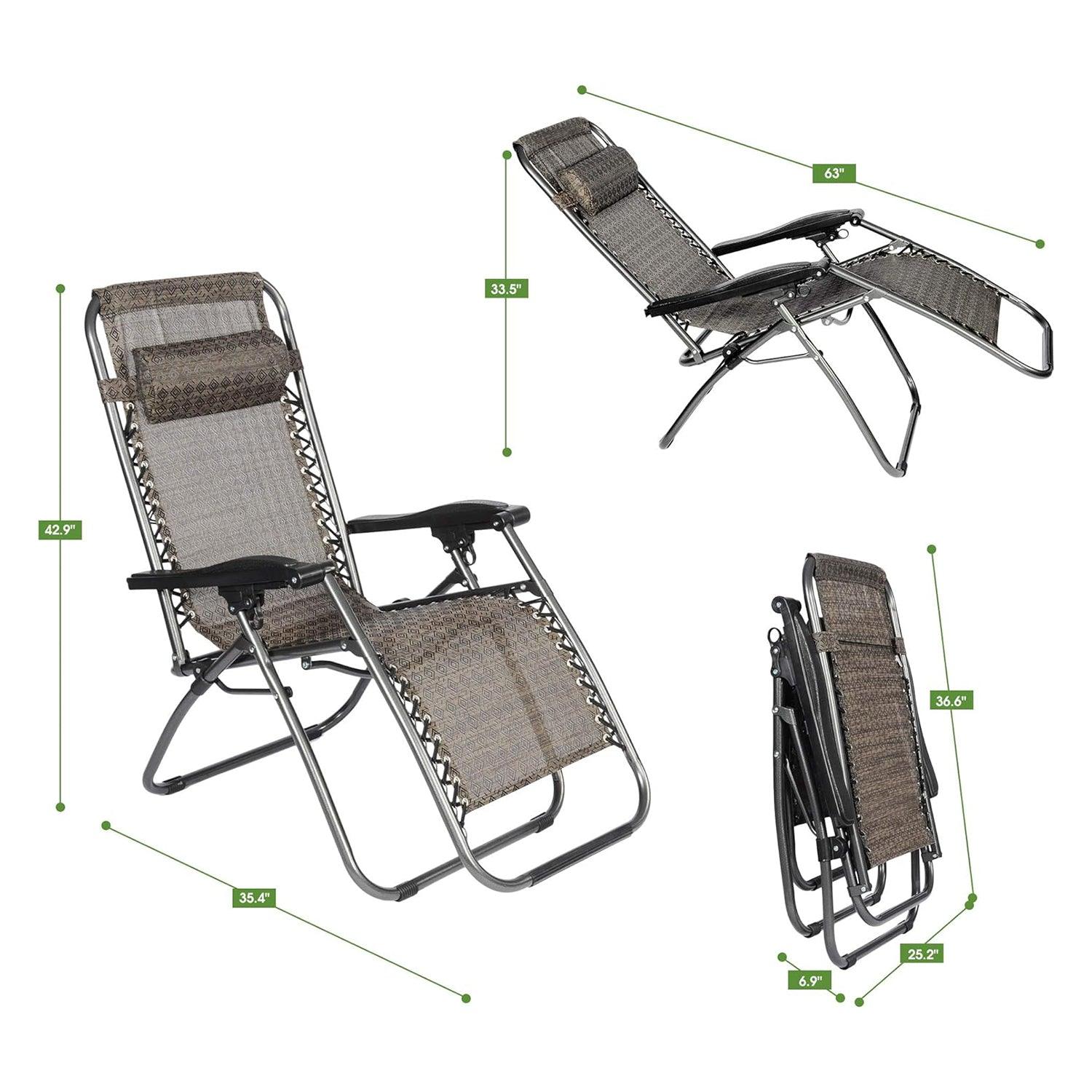 LUCKYERMORE Set of 2 Adjustable Zero Gravity Chair, Folding Reclining Patio Lounge Chair with Pillow, Pattern