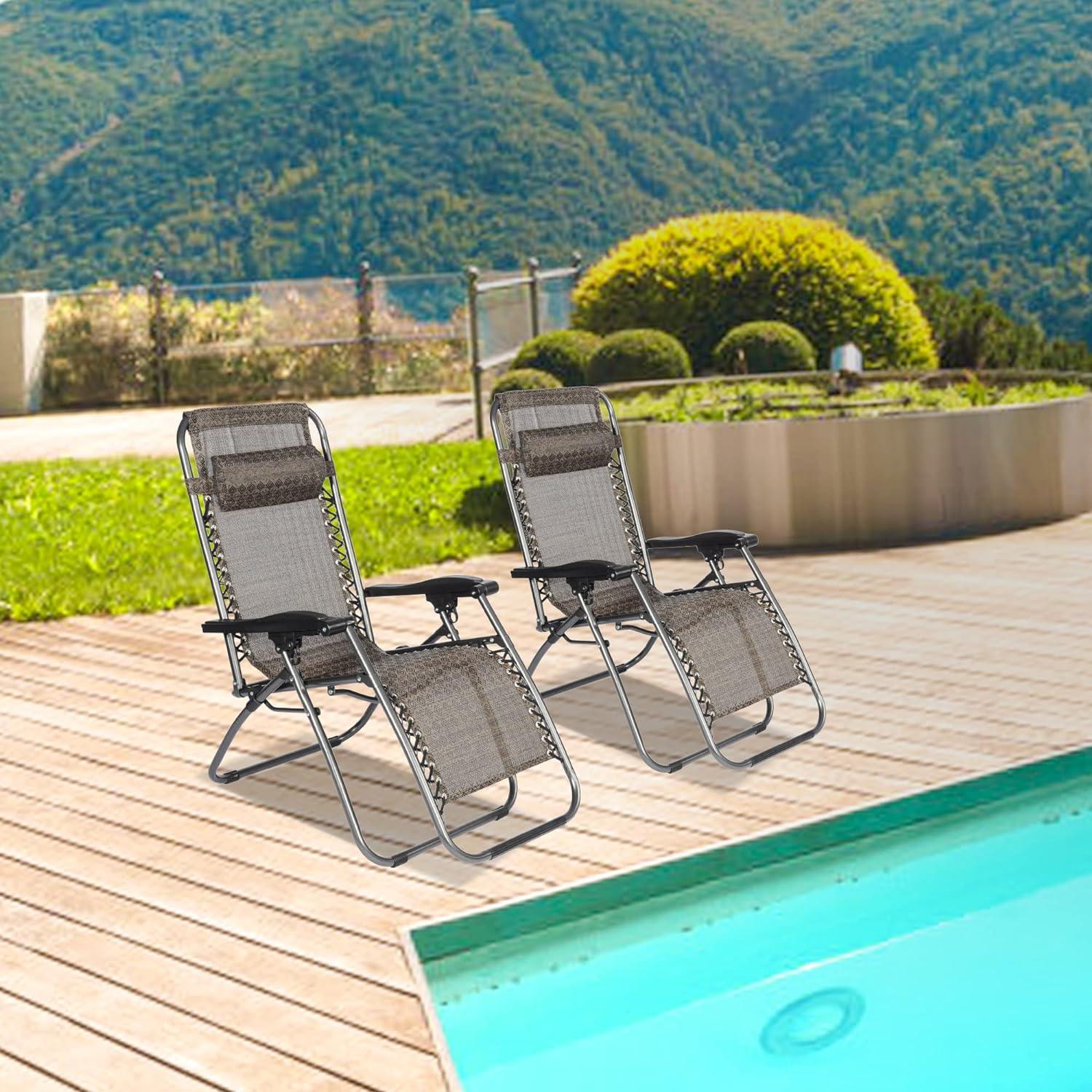 LUCKYERMORE Set of 2 Adjustable Zero Gravity Chair, Folding Reclining Patio Lounge Chair with Pillow, Pattern