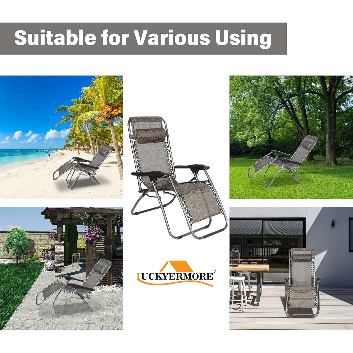 LUCKYERMORE Set of 2 Adjustable Zero Gravity Chair, Folding Reclining Patio Lounge Chair with Pillow, Pattern