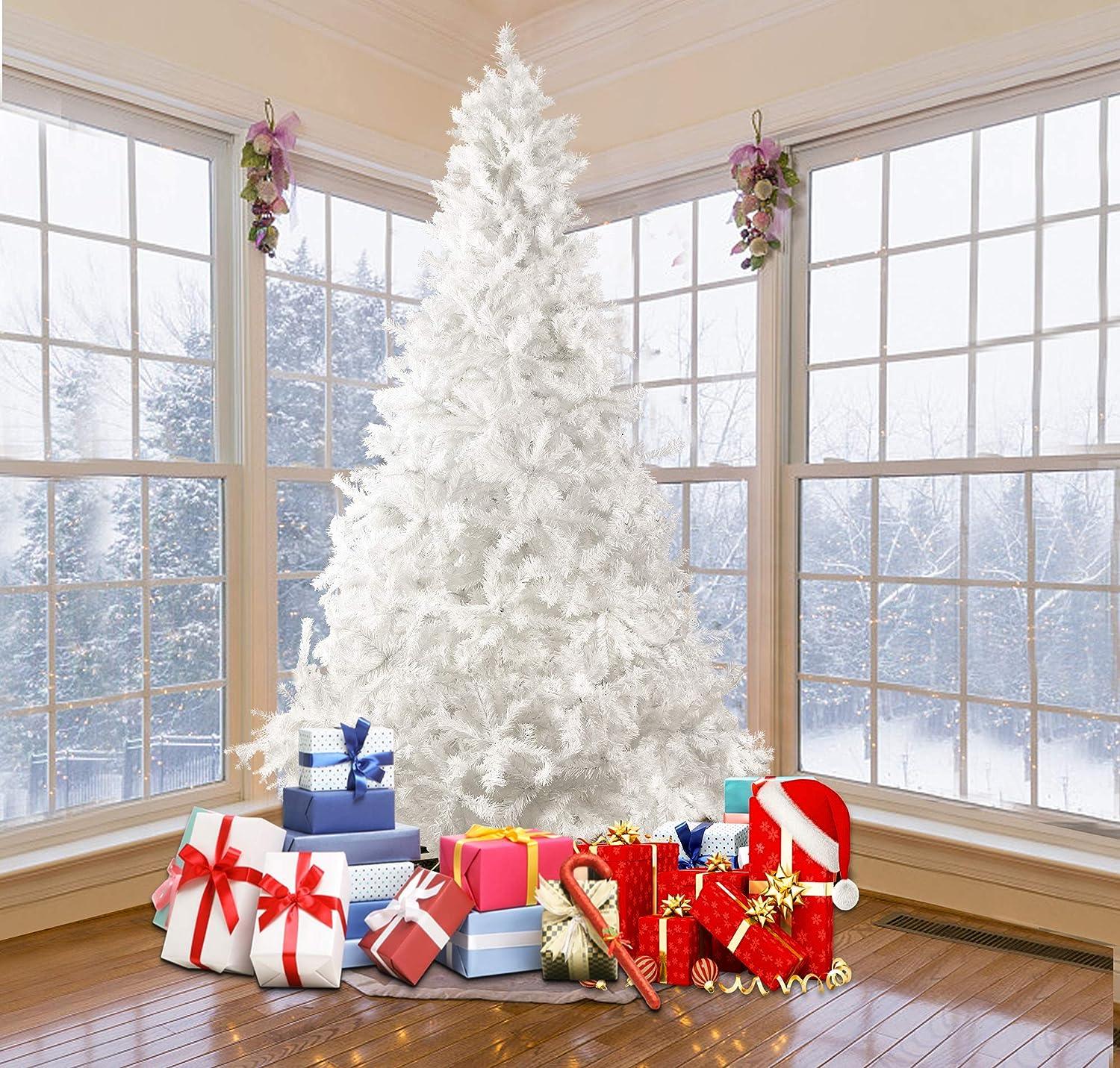 9ft Premium Artificial Christmas Spruce Tree 1850 Branch Tips w/Metal Stand, White - Luckyermore
