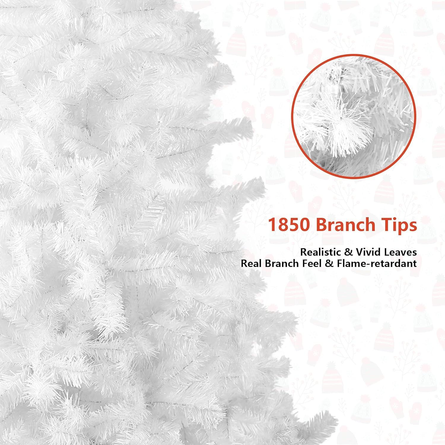 9ft Premium Artificial Christmas Spruce Tree 1850 Branch Tips w/Metal Stand, White - Luckyermore