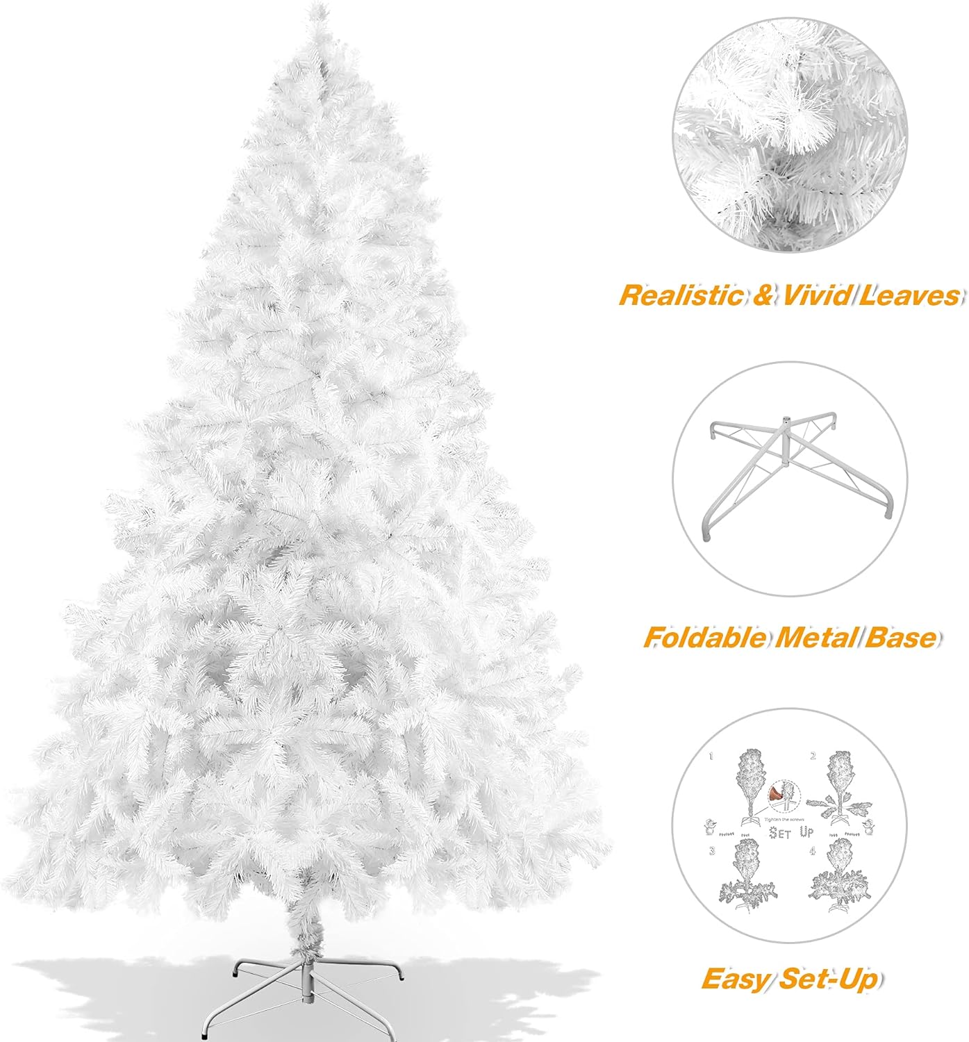 9ft Premium Artificial Christmas Spruce Tree 1850 Branch Tips w/Metal Stand, White