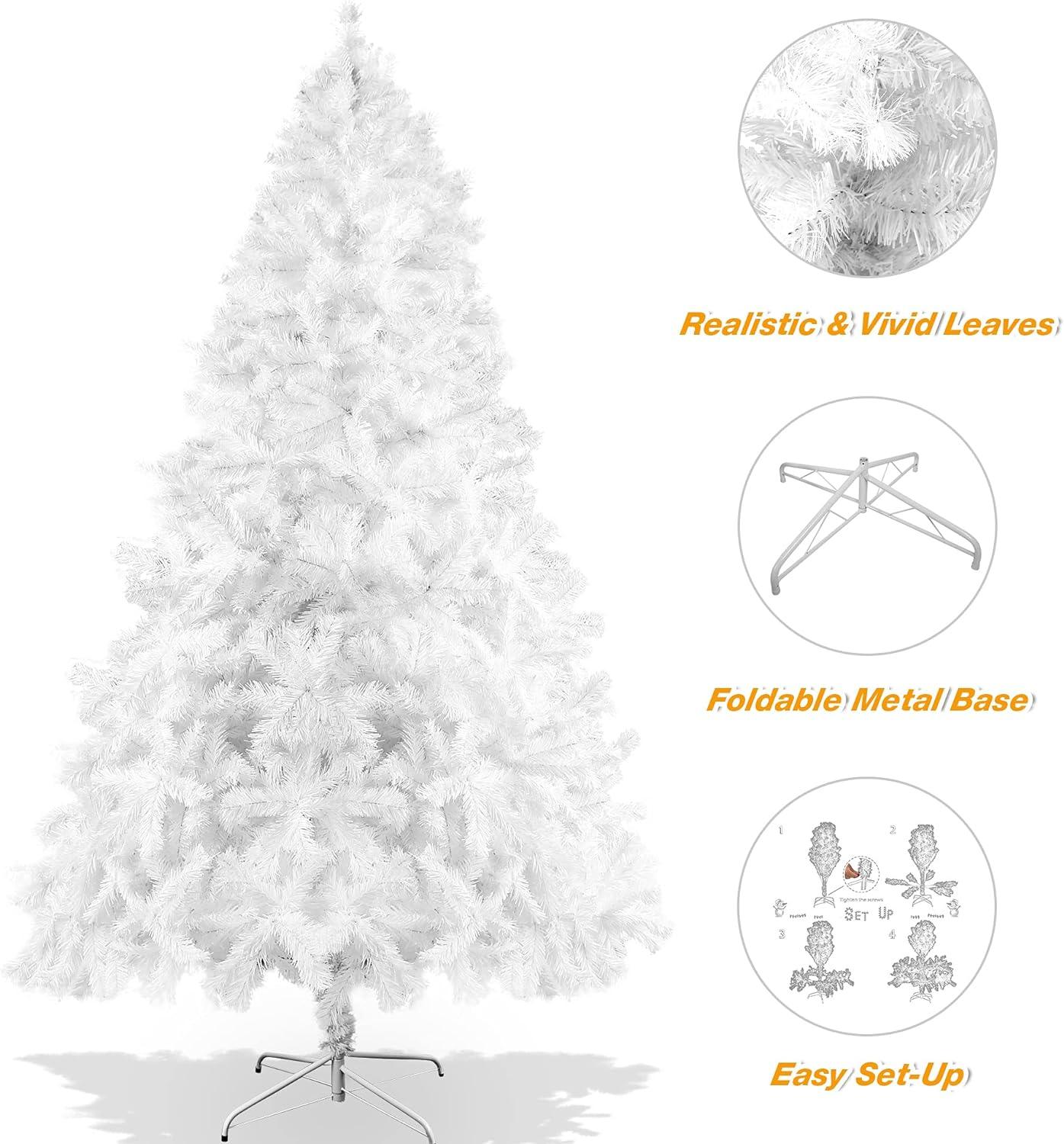 9ft Premium Artificial Christmas Spruce Tree 1850 Branch Tips w/Metal Stand, White - Luckyermore