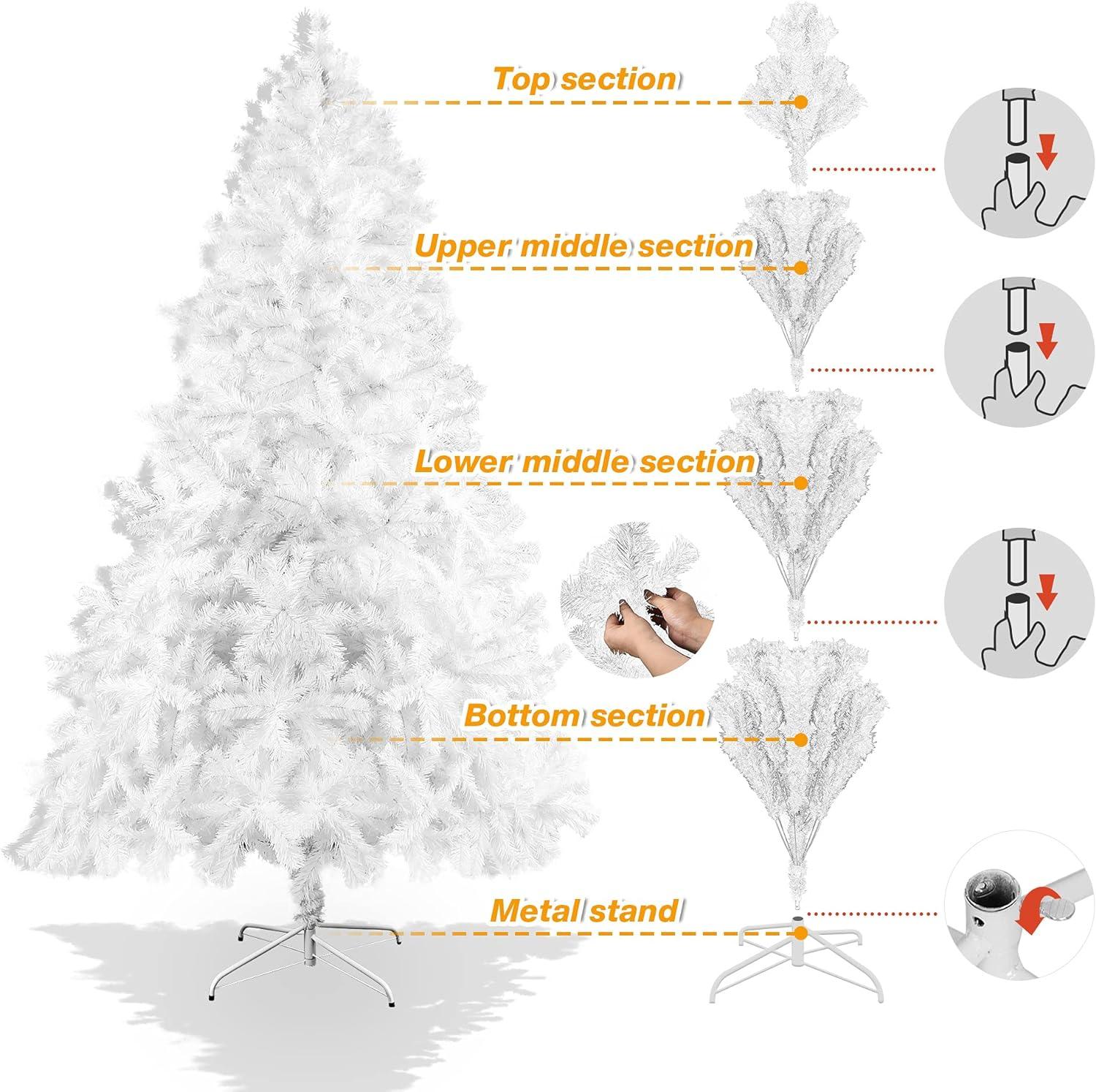 9ft Premium Artificial Christmas Spruce Tree 1850 Branch Tips w/Metal Stand, White - Luckyermore