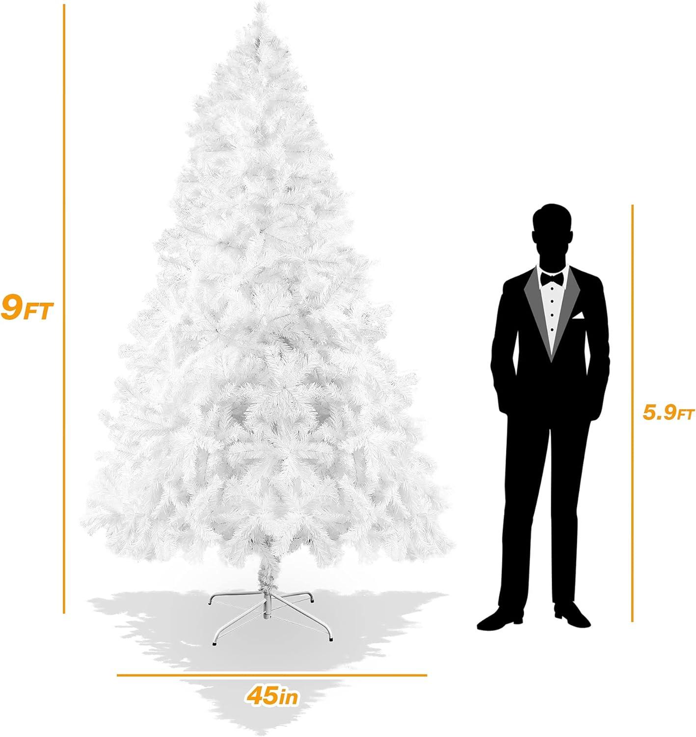 9ft Premium Artificial Christmas Spruce Tree 1850 Branch Tips w/Metal Stand, White - Luckyermore