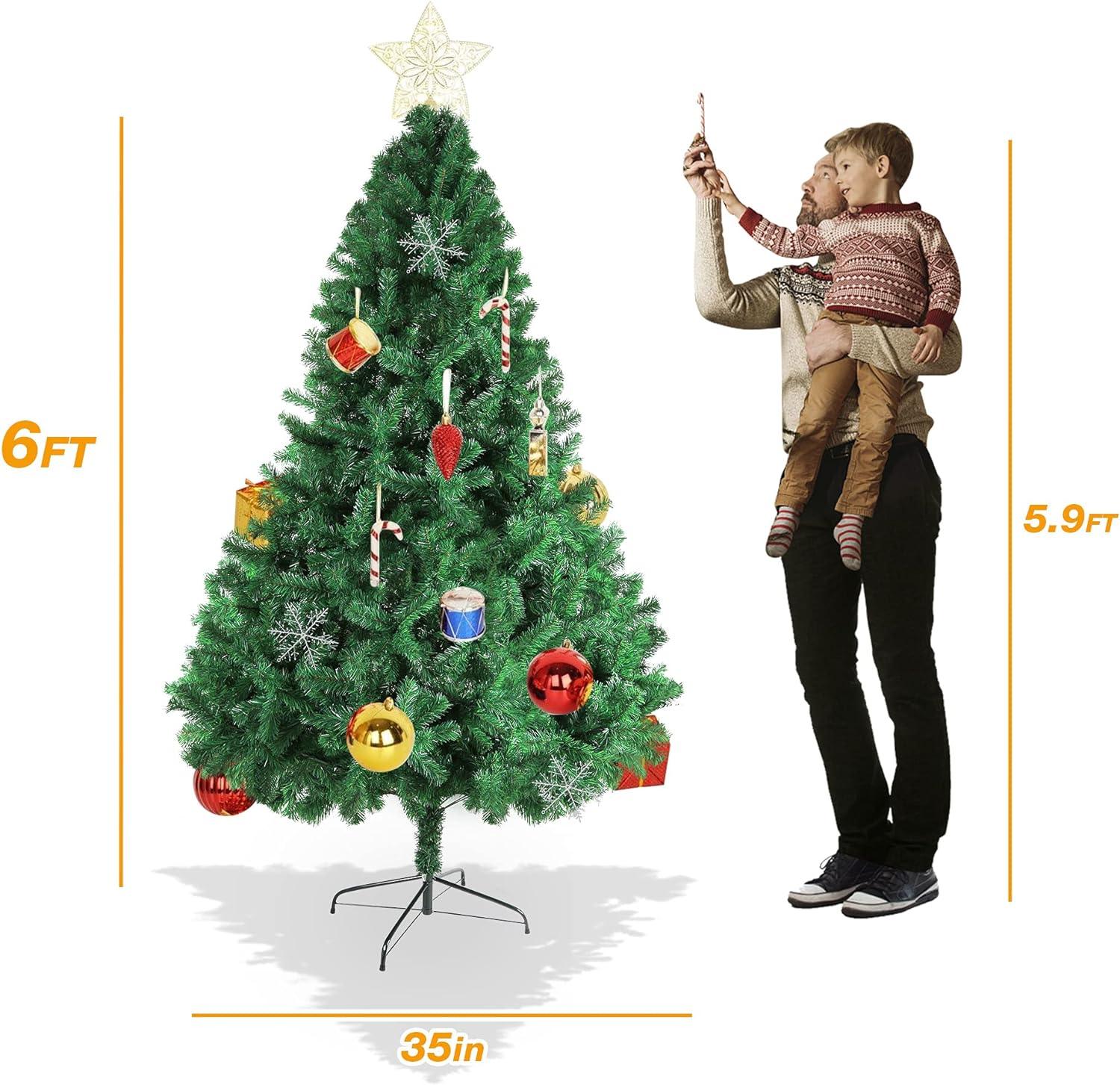 LUCKYERMORE 6ft Premium Spruce Artificial Christmas Tree with 800 Branch Tips Metal Stand, Green