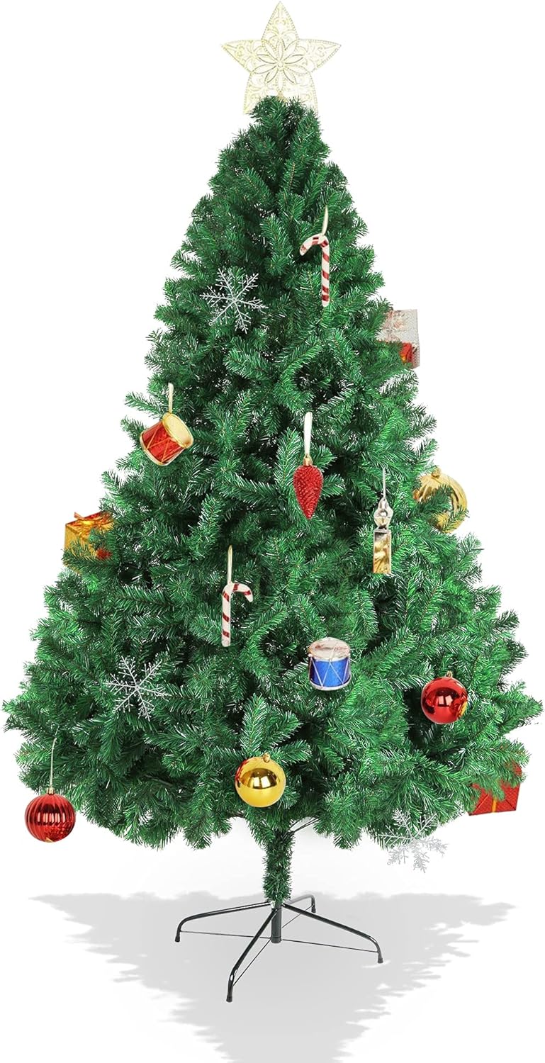 LUCKYERMORE 6ft Premium Spruce Artificial Christmas Tree with 800 Branch Tips Metal Stand, Green