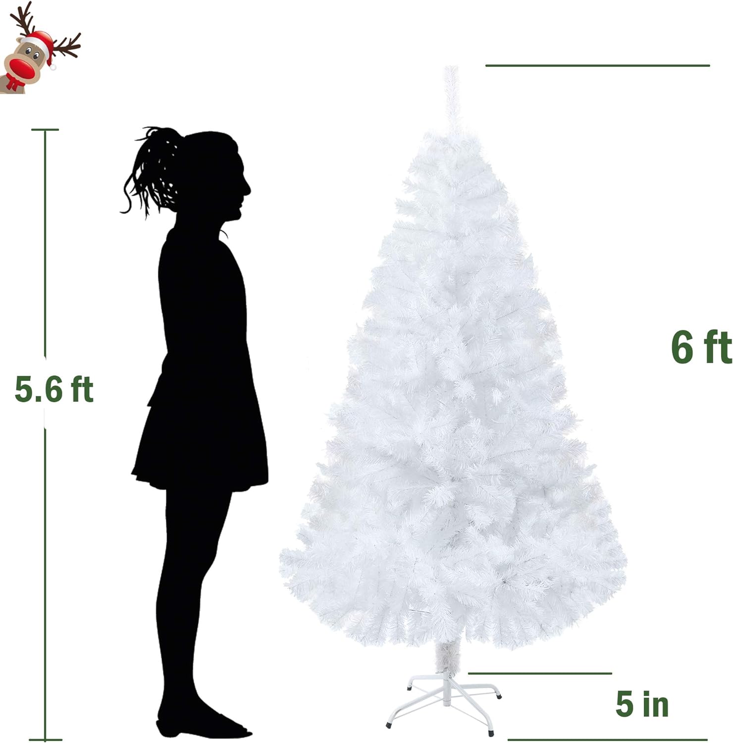 6ft Premium Artificial Christmas Spruce Tree 800 Branch Tips w/Metal Stand, White