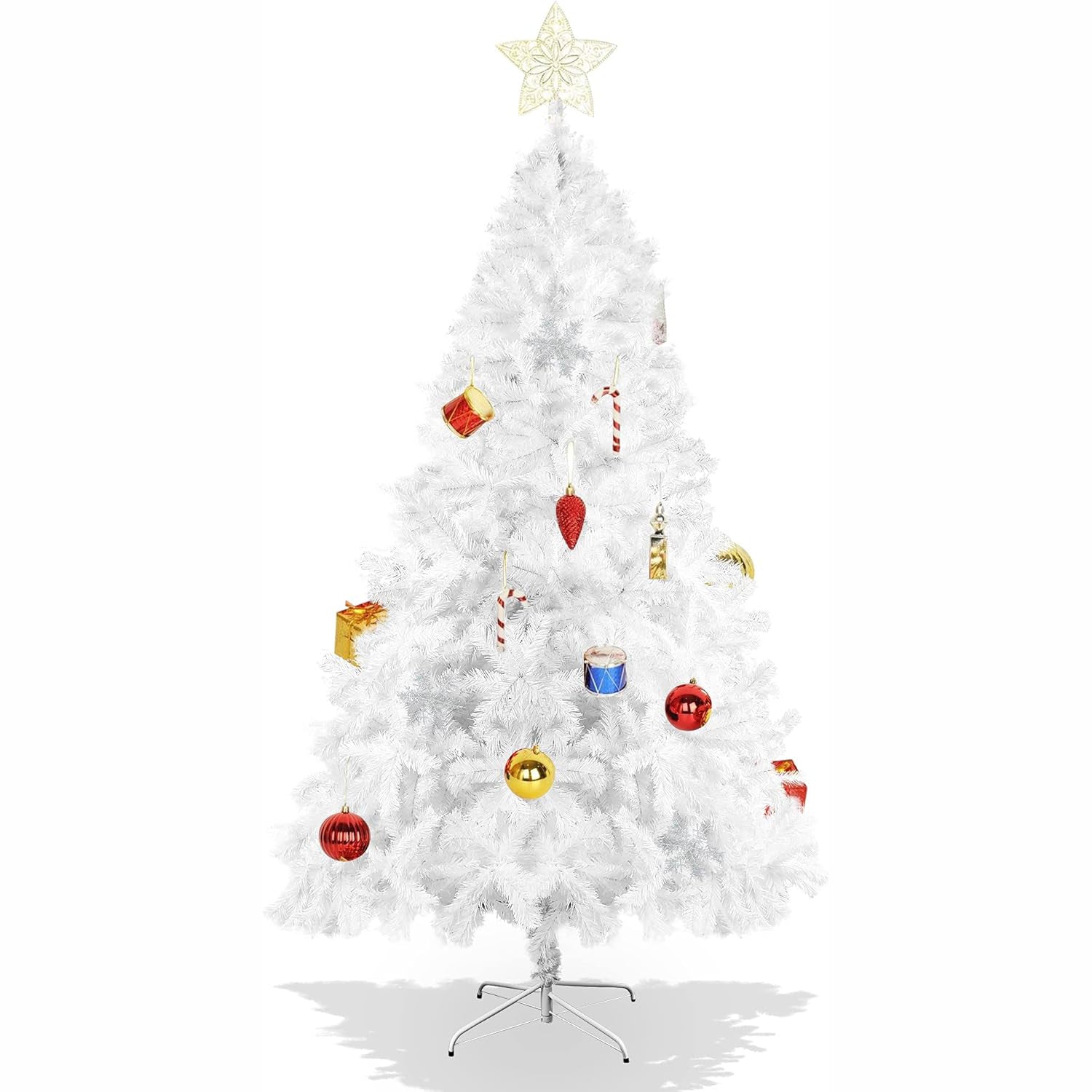 8ft Spruce Hinged Artificial Christmas Tree Premium Xmas Tree w/ 1500 PVC Branch Tips, White