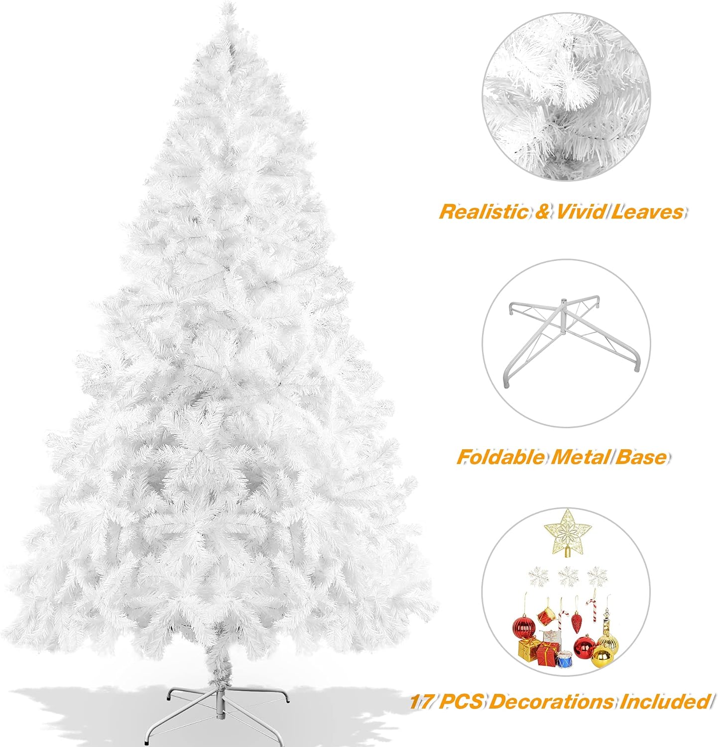 8ft Spruce Hinged Artificial Christmas Tree Premium Xmas Tree w/ 1500 PVC Branch Tips, White