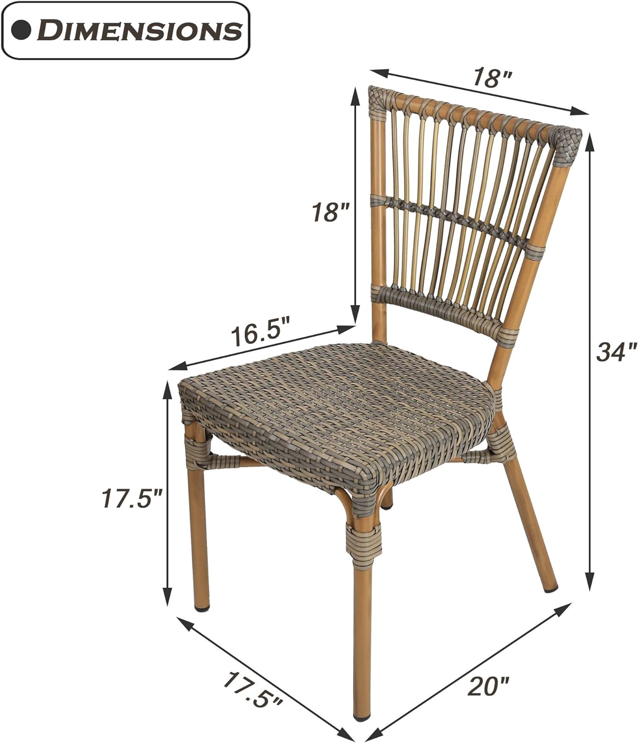 Set of 2 Patio Wicker Chairs Ultra-Light Outdoor Dining Chairs with PE Rattan and Aluminum Frame