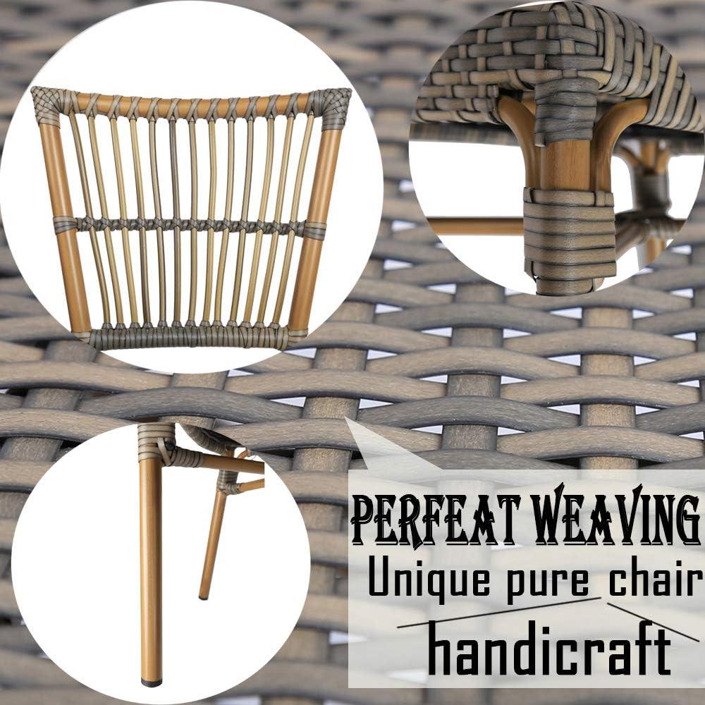 LUCKYERMORE Set of 2 Patio Wicker Chairs Ultra-Light Outdoor Dining Chairs with PE Rattan and Aluminum Frame