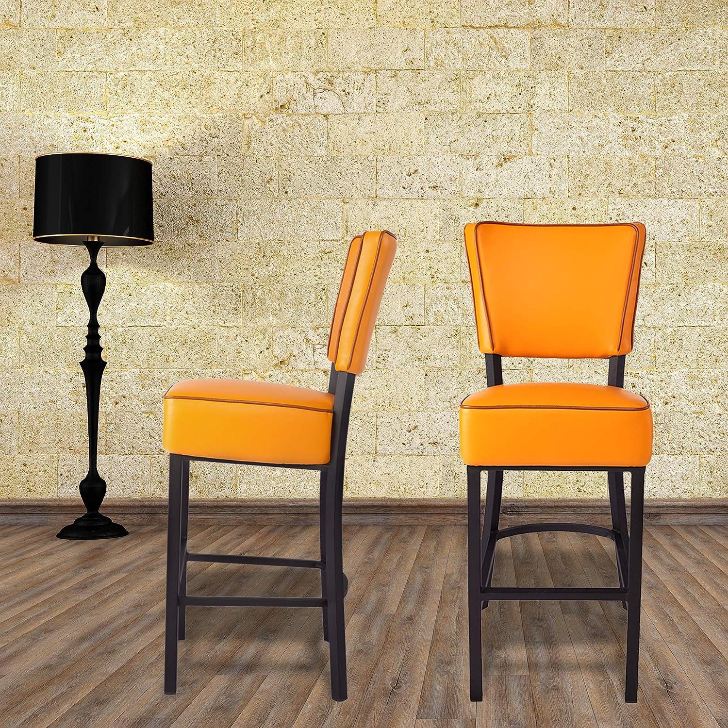 LUCKYERMORE 30” Upholstered Bar Stools Kitchen Chairs Counter Pub Leather Dining Chairs, Orange