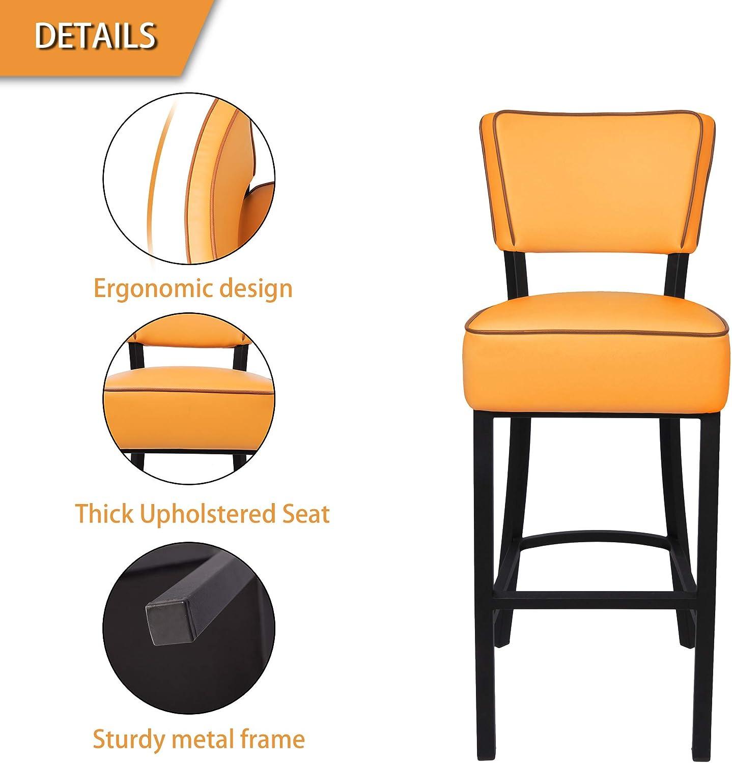 LUCKYERMORE 30” Upholstered Bar Stools Kitchen Chairs Counter Pub Leather Dining Chairs, Orange