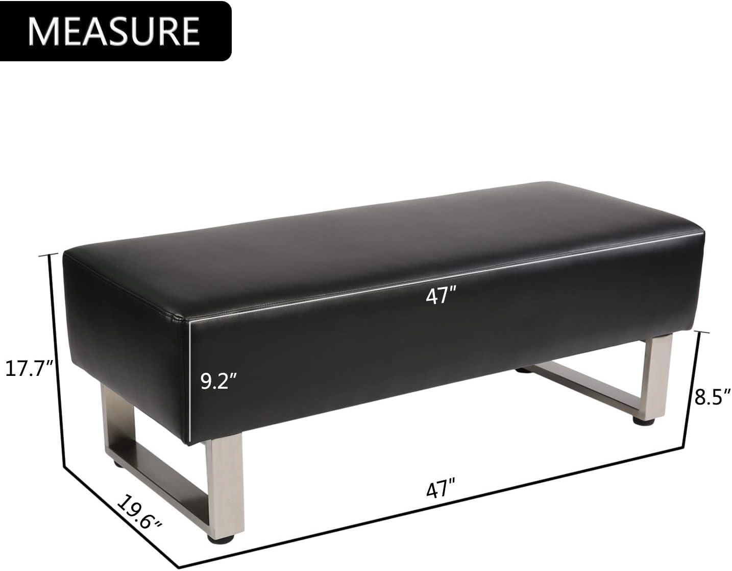 47"L Modern PU Leather Dining Room Bench Upholstered Padded Seat, Black