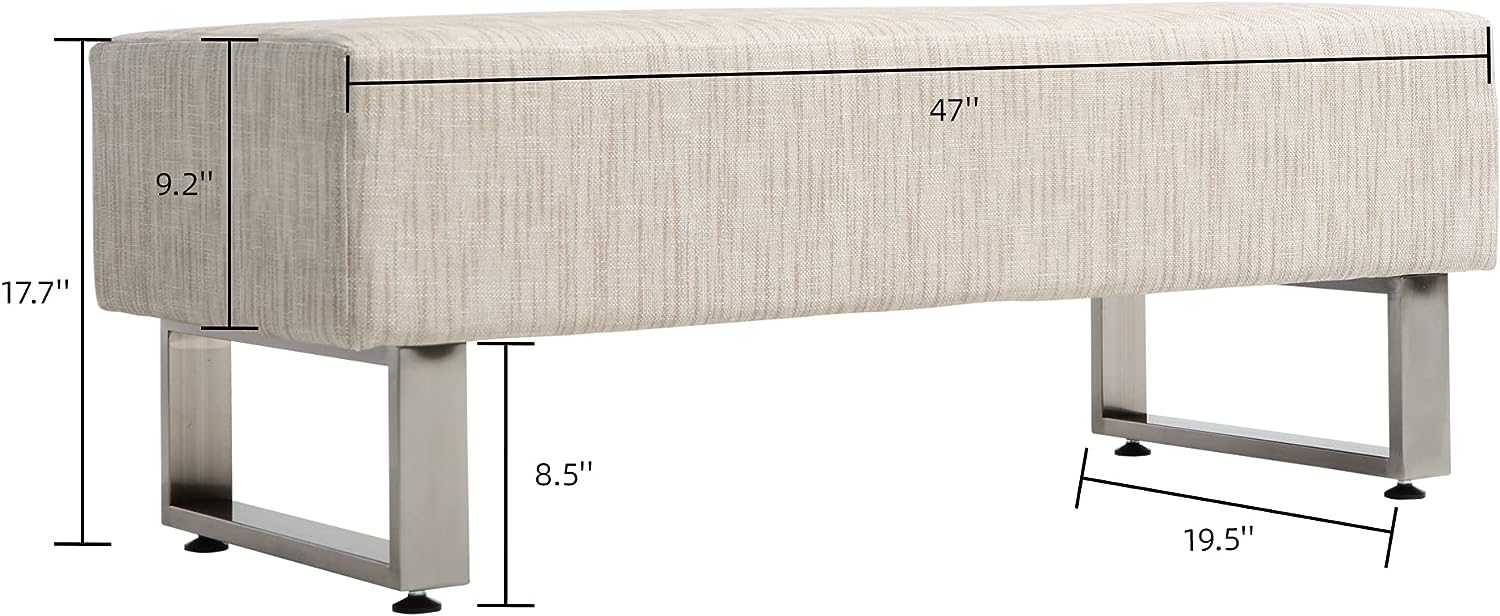 47"L Modern PU Leather Dining Room Bench Upholstered Padded Seat, Beige