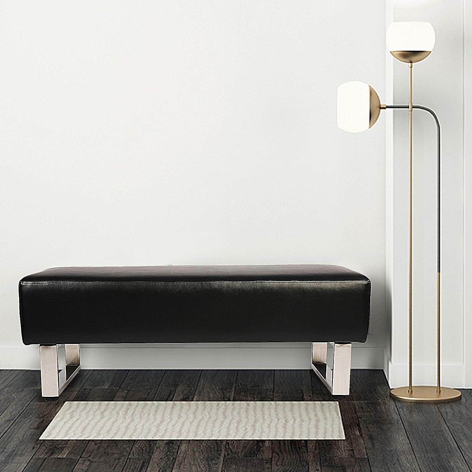 47"L Modern PU Leather Dining Room Bench Upholstered Padded Seat, Black - Luckyermore