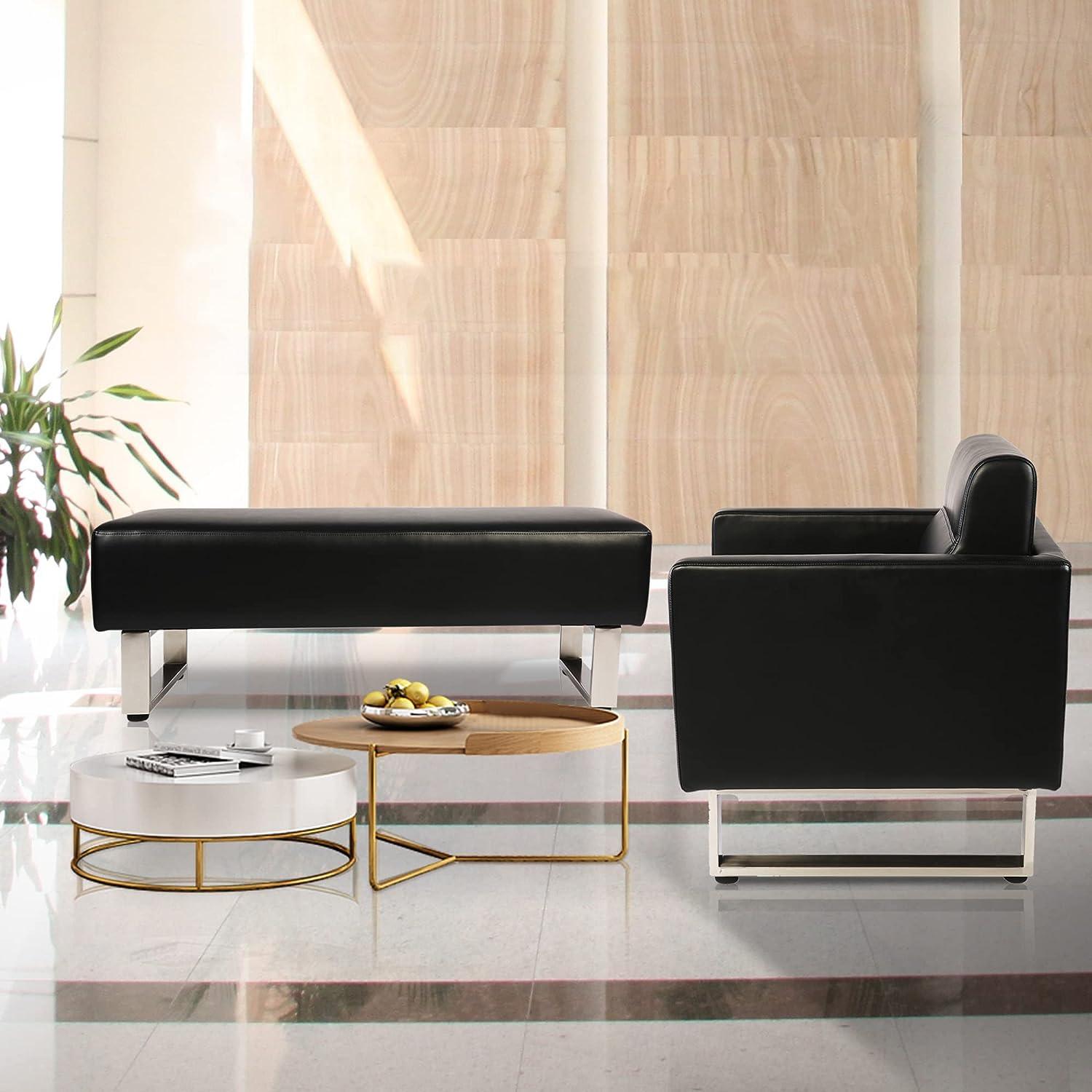 47"L Modern PU Leather Dining Room Bench Upholstered Padded Seat, Black - Luckyermore