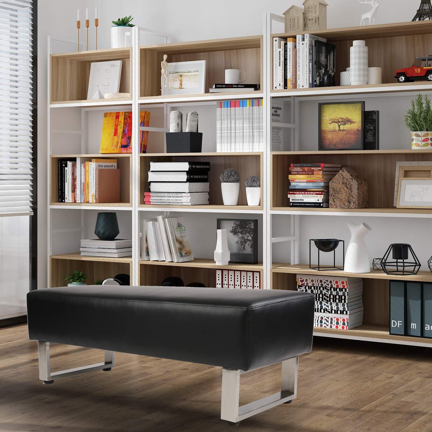 47"L Modern PU Leather Dining Room Bench Upholstered Padded Seat, Black - Luckyermore